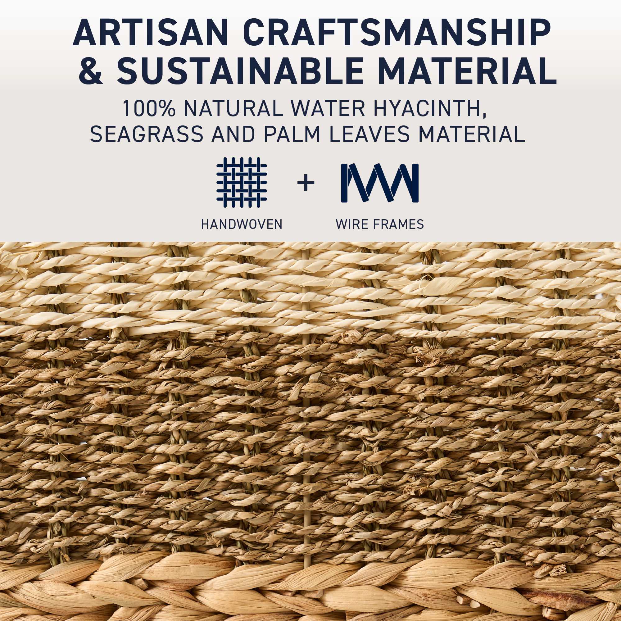Ornavo Home 13" x 13" Inch Water Hyacinth Mixed Weave Wicker Storage Basket with Handles -  Set of 8