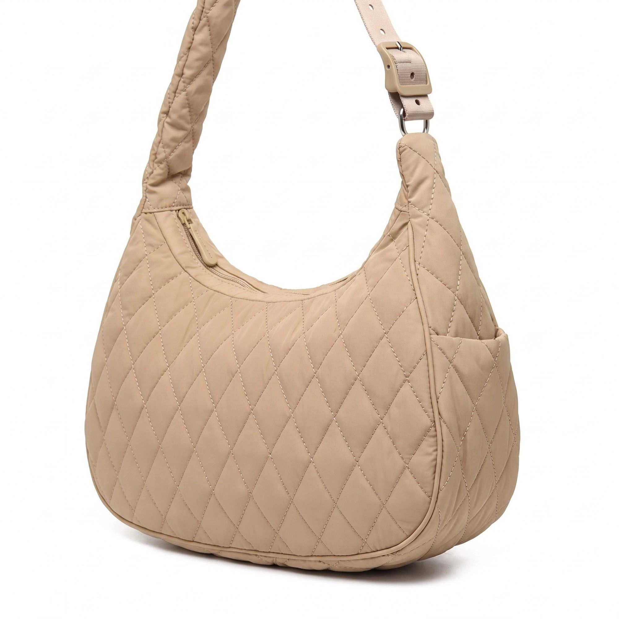 Alilang Women's Quilted Hobo Shoulder Bag with Adjustable Strap and Side Pockets 13.5x5.5x9in