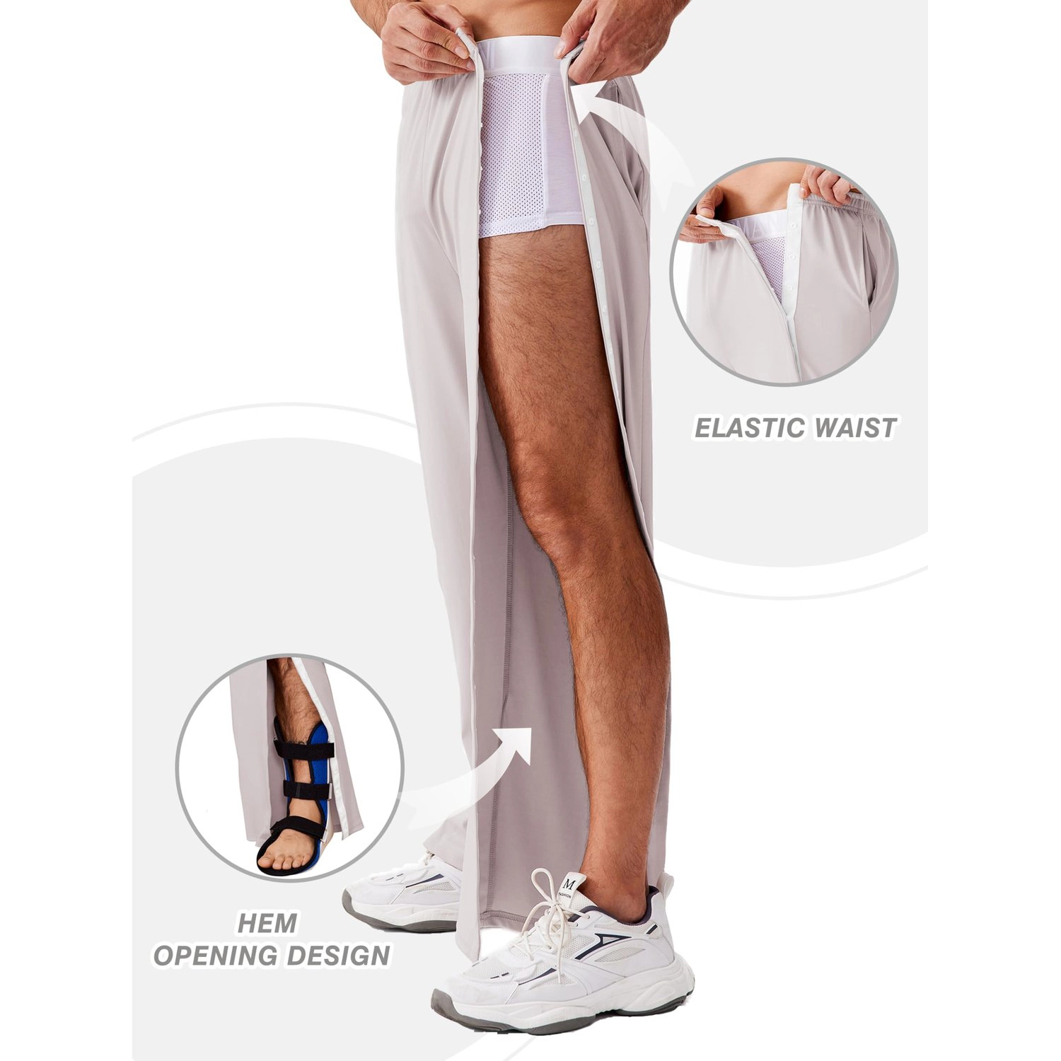 Pinspark Mens Solid Light Gray Track Pants Snap Side Split Wide Leg Lounge