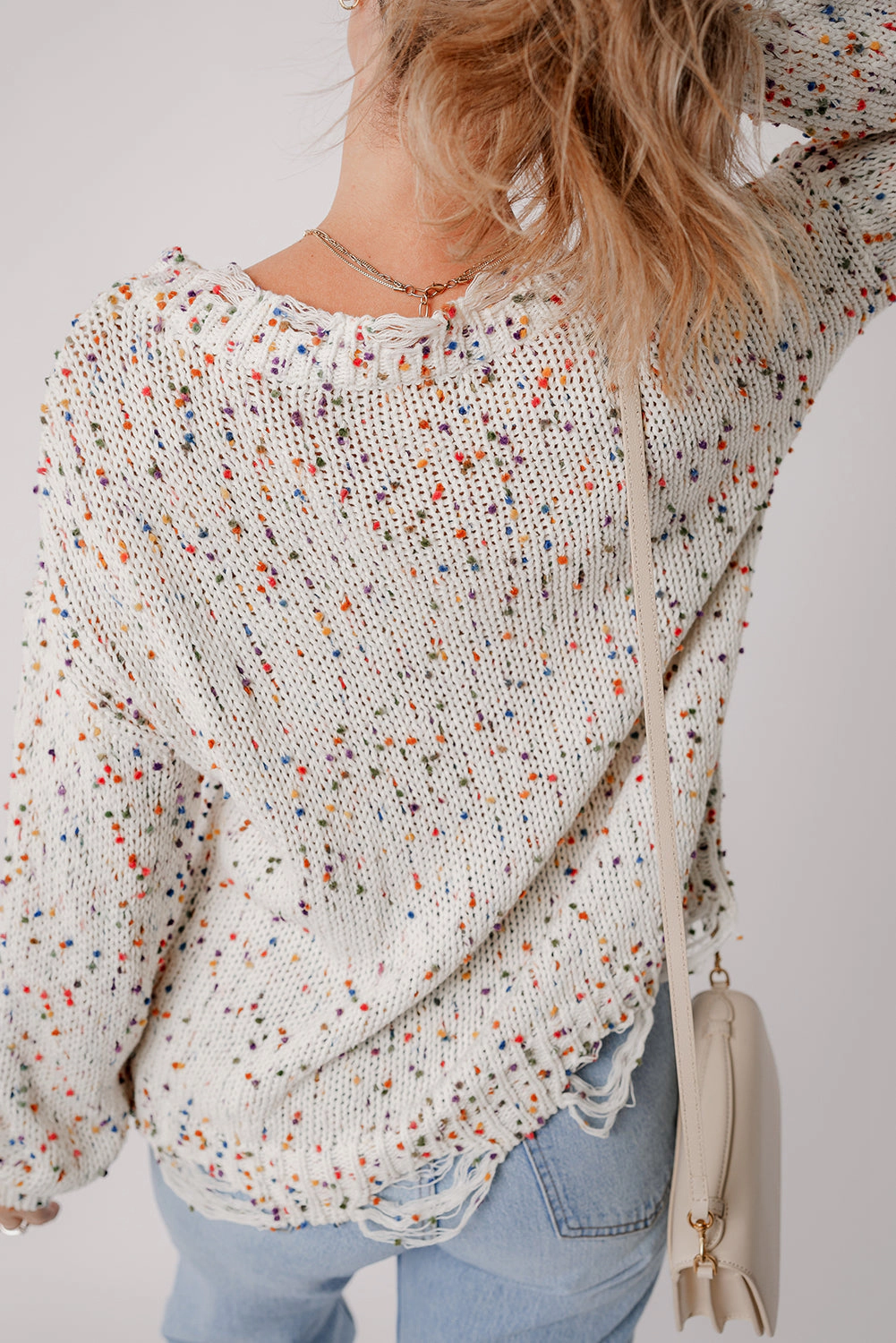 Threaded Pear Women's Isabel Confetti Distressed Knit Sweater