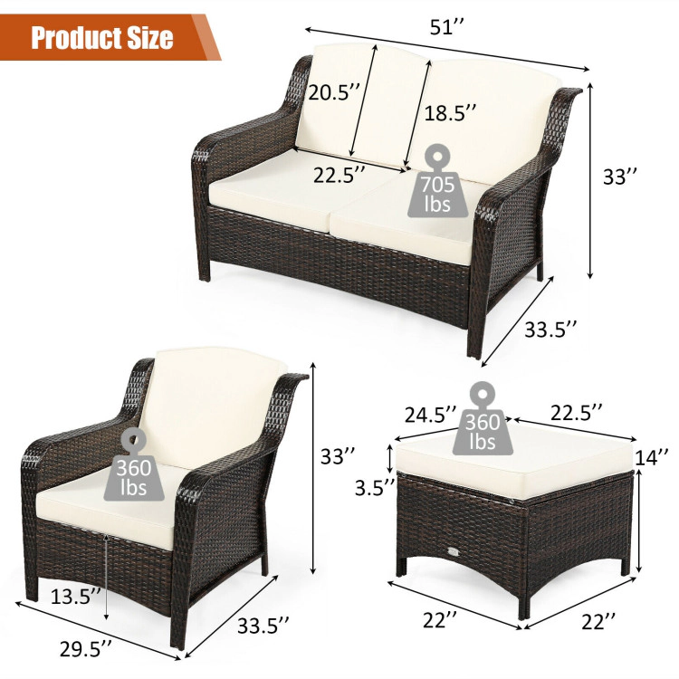 Hivvago 5 Pieces Patio Rattan Sofa Set With Cushion And Ottoman-Off White