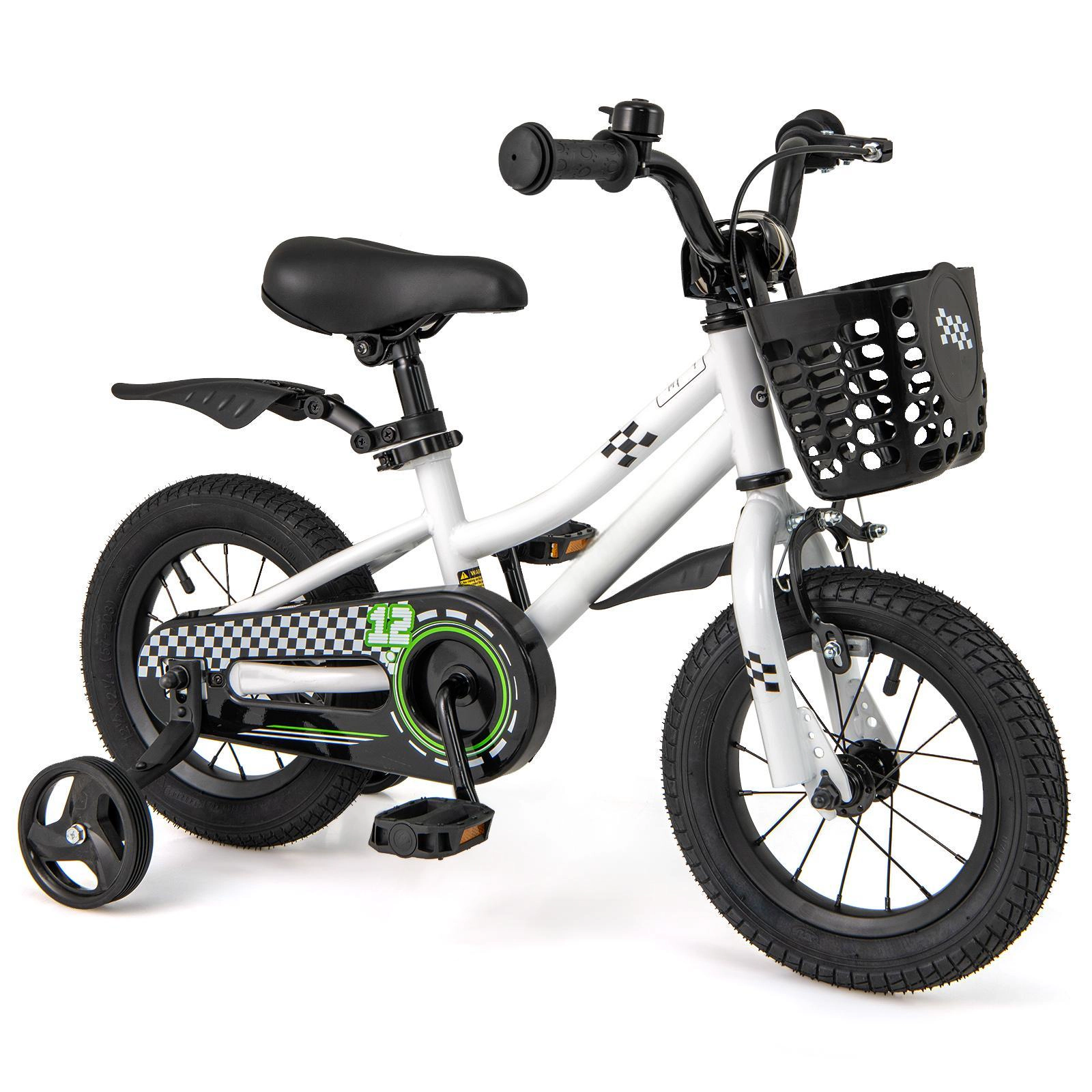 SUGIFT White Removable Training Wheels Mudguard Bell and Chain Guard Kids 12 Inch Bike