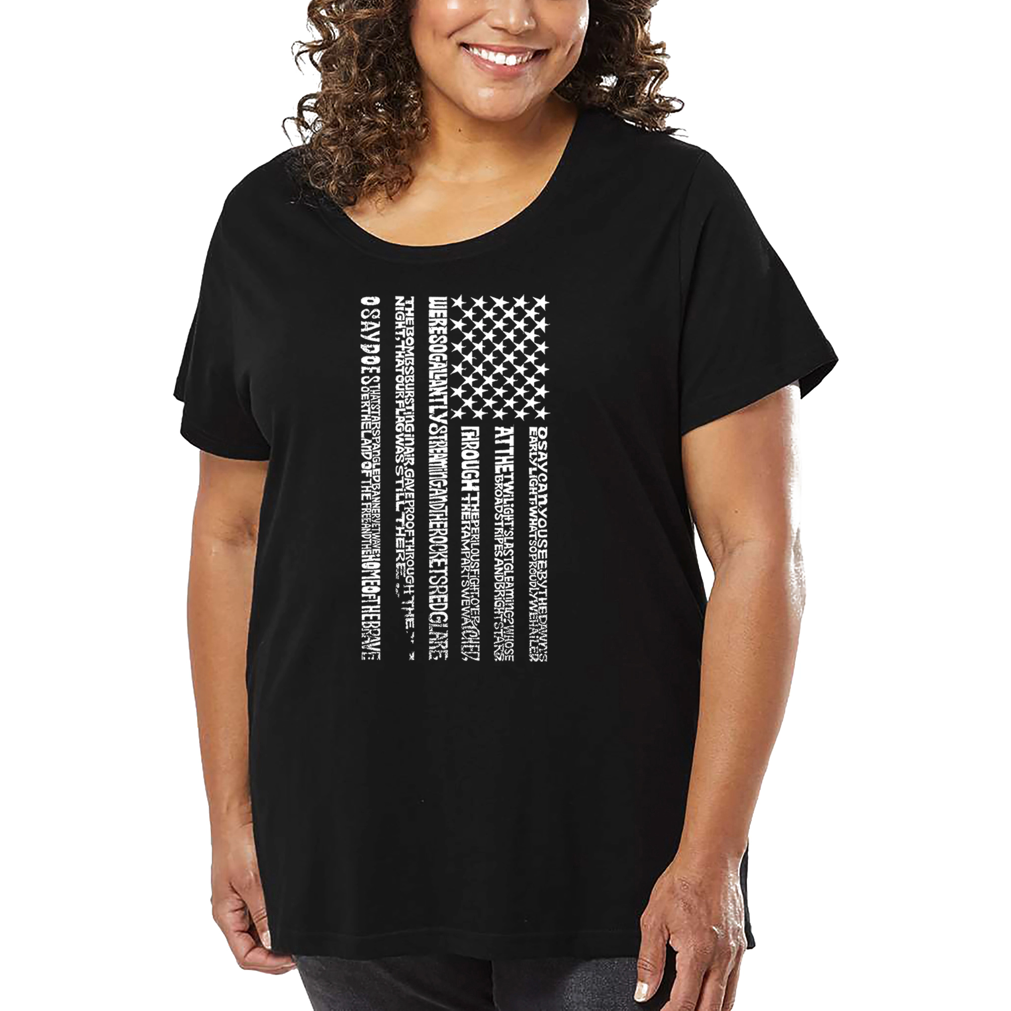 LA Pop Art Women's Plus Word T-Shirt - National Anthem Flag