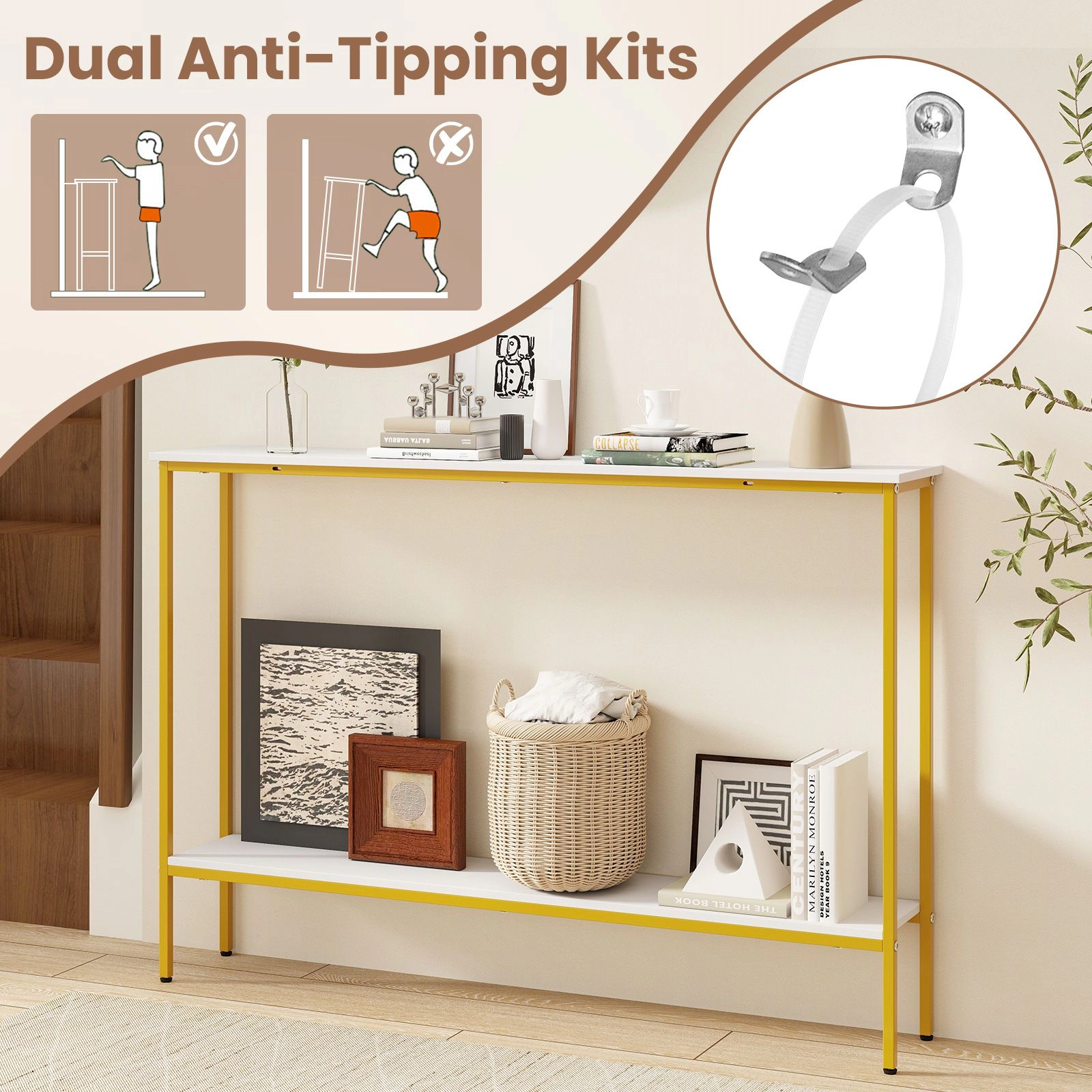 SlickBlue 44 Inch Console Table with 2-Tier Storage and Metal Frame