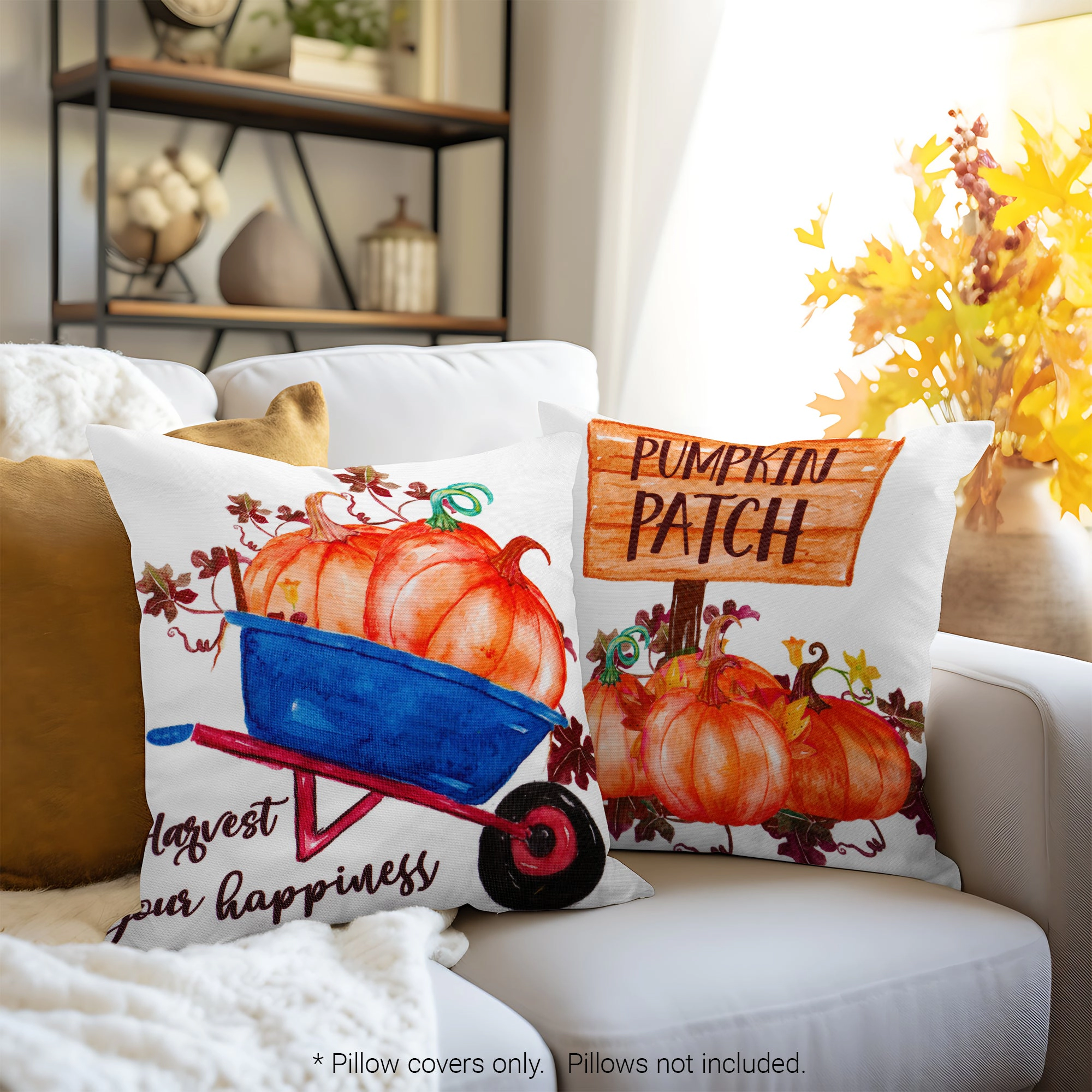G128 Farmhouse Pumpkin Wagon Tractor Decorative Throw Pillow Covers