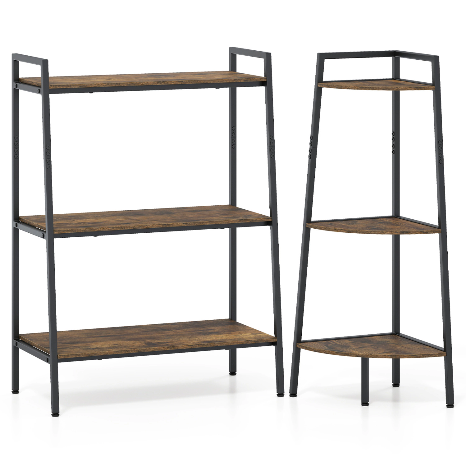 LJG 3-Tier Ladder Shelf and Corner Shelf Set with Metal Frame