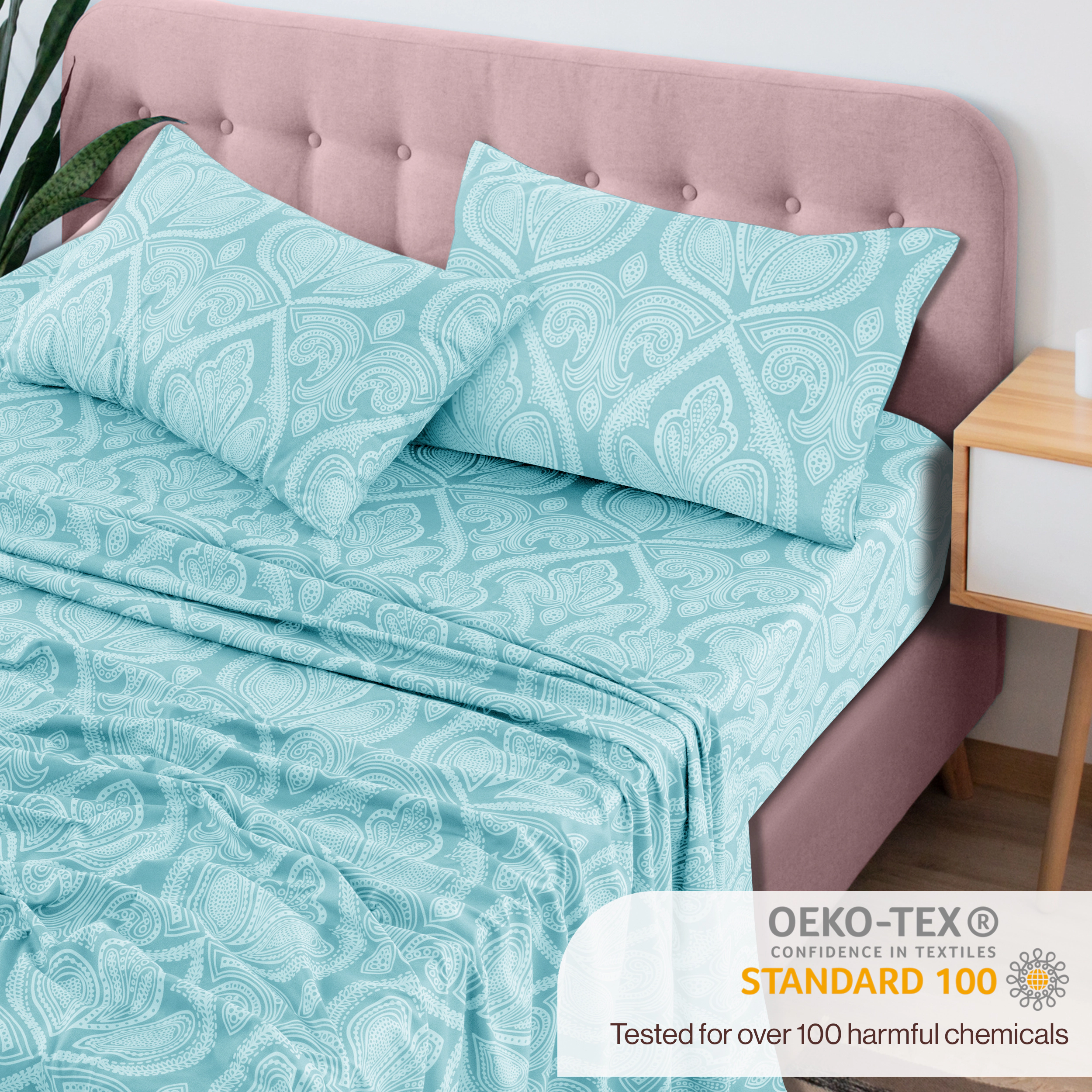Lux Decor Collection 4-Piece Paisley Printed Bed Sheets Brushed Microfiber Deep Pocket Sheet Set
