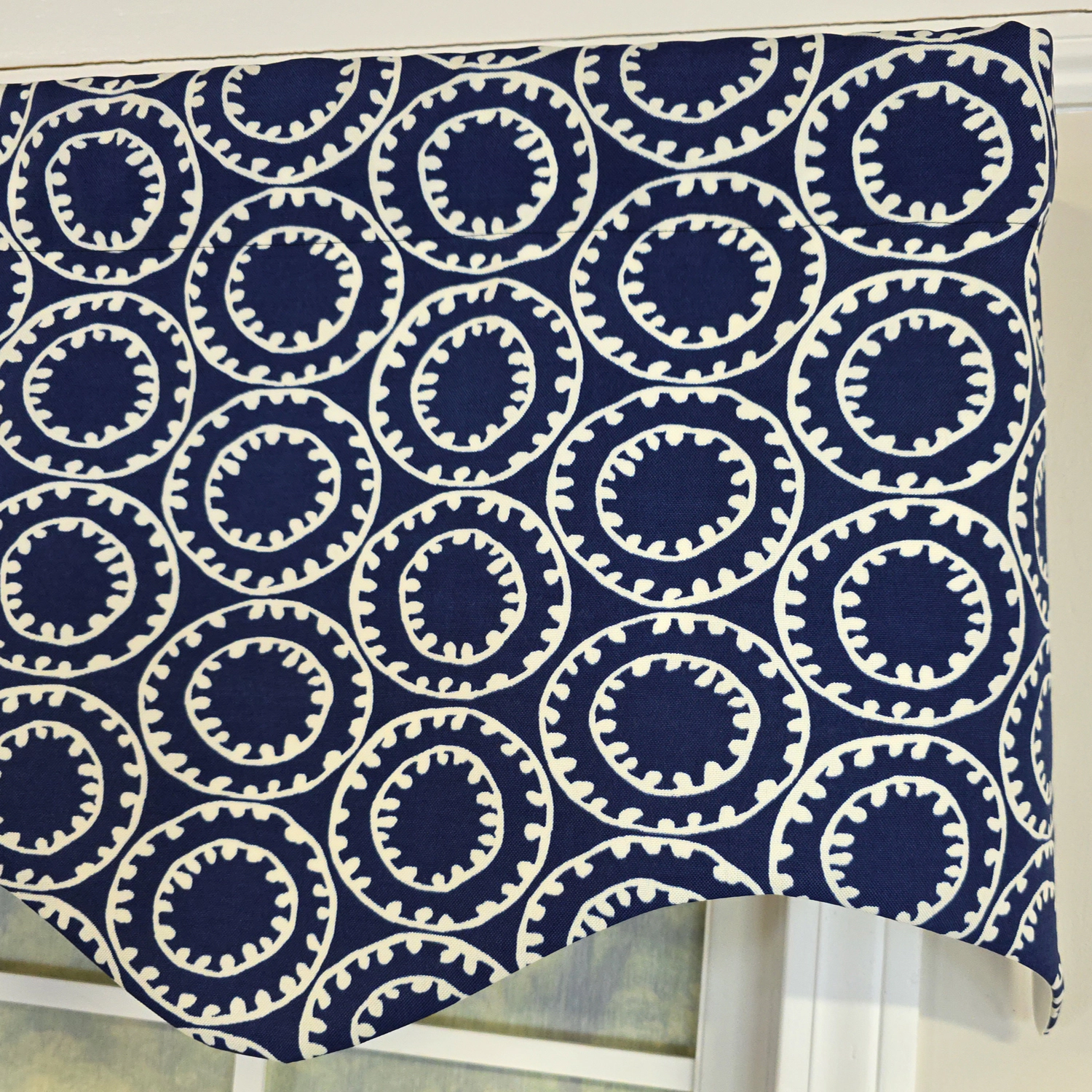 RLF Home 100% Cotton Orbit Regal  Fully lined Windows Rod Pocket Valance 50" x 17"  Navy
