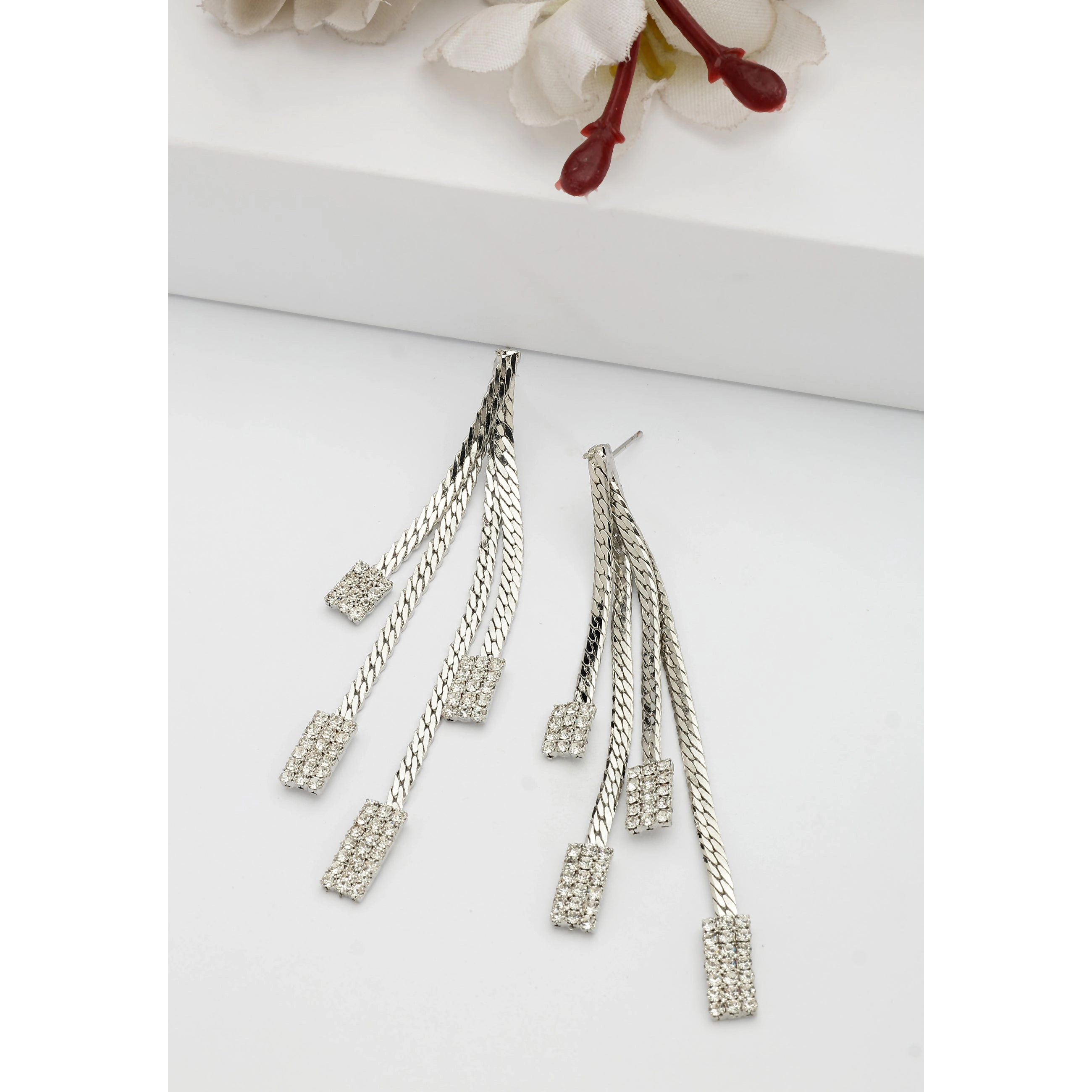 AGP PARIS Womens Square Stone Chain Drop Earrings