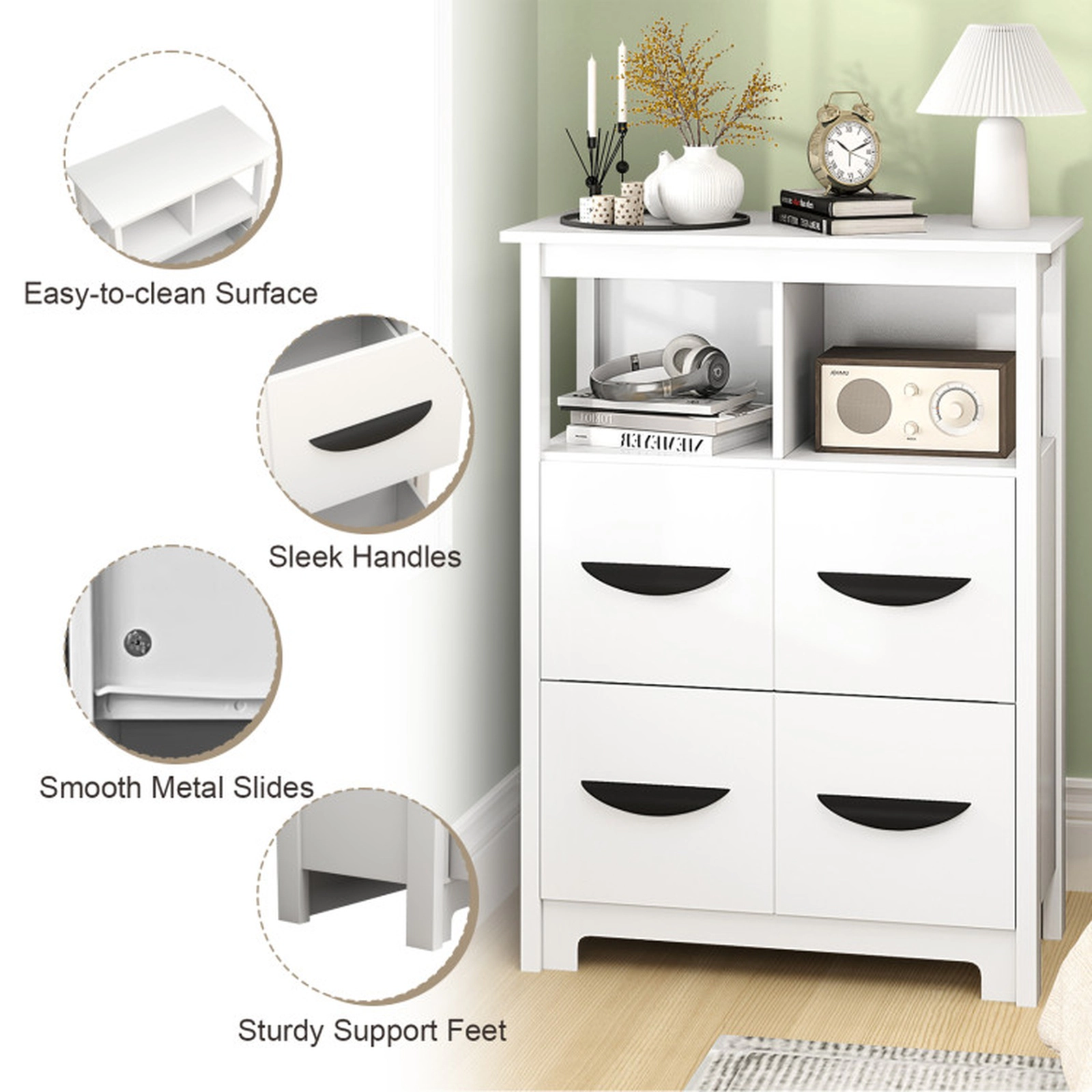 SUGIFT 2 Open Compartments 2 Drawers Freestanding Floor Storage Cabinet 24-in x 12-in x 31.5-in 90-lb Capacity White
