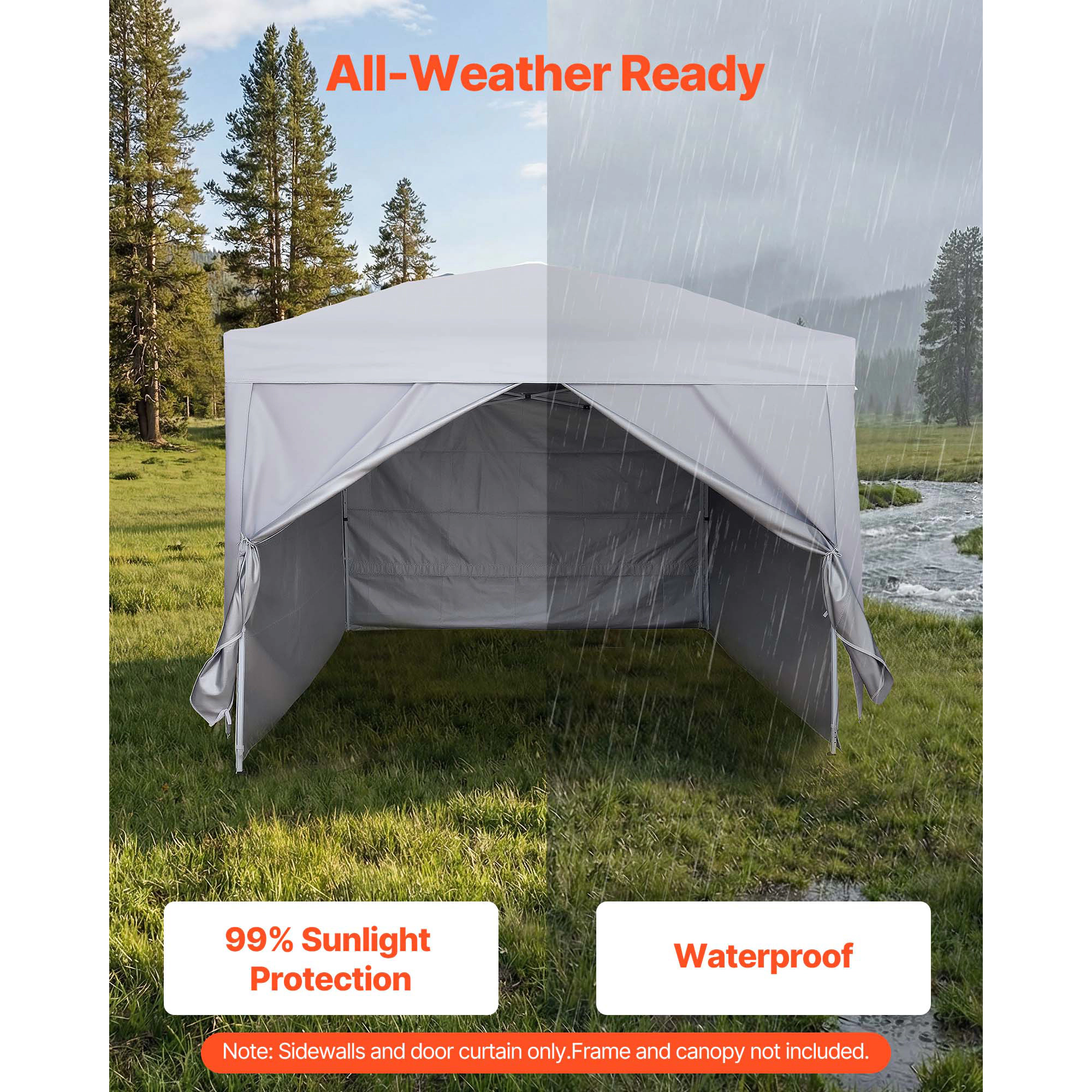 HONGGE 10x10 ft Canopy Sidewalls (Set of 4), Waterproof UV-Blocking Tent Side Walls for Pop Up Canopies, White
