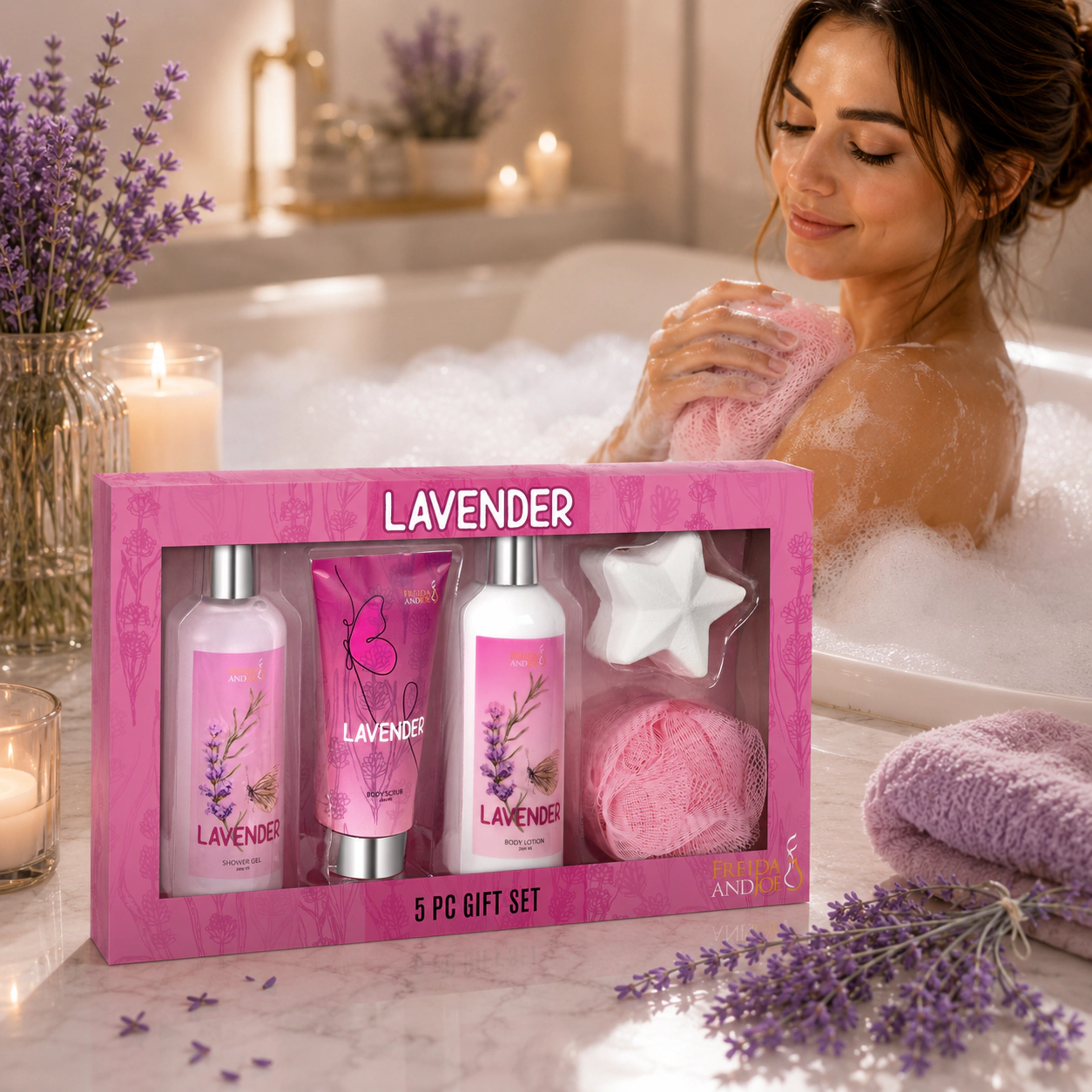 Freida and Joe Women Lavender Spa Gift Box Luxury Bath & Body Gift Set