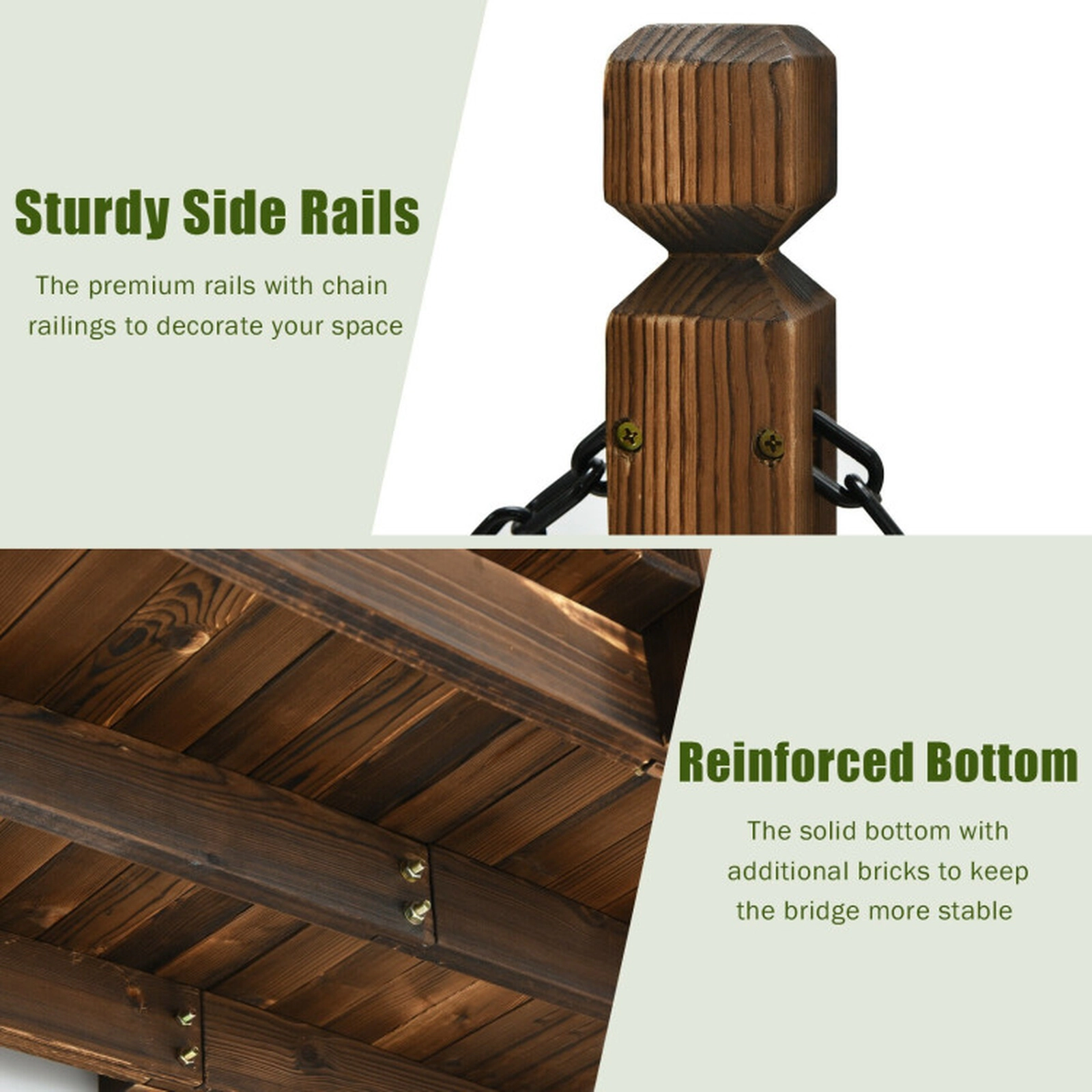 SUGIFT 5-Ft Brown Stained Fir Wood Arc Garden Bridge with Safety Rails 60-in W 26.5-in D 22-in H