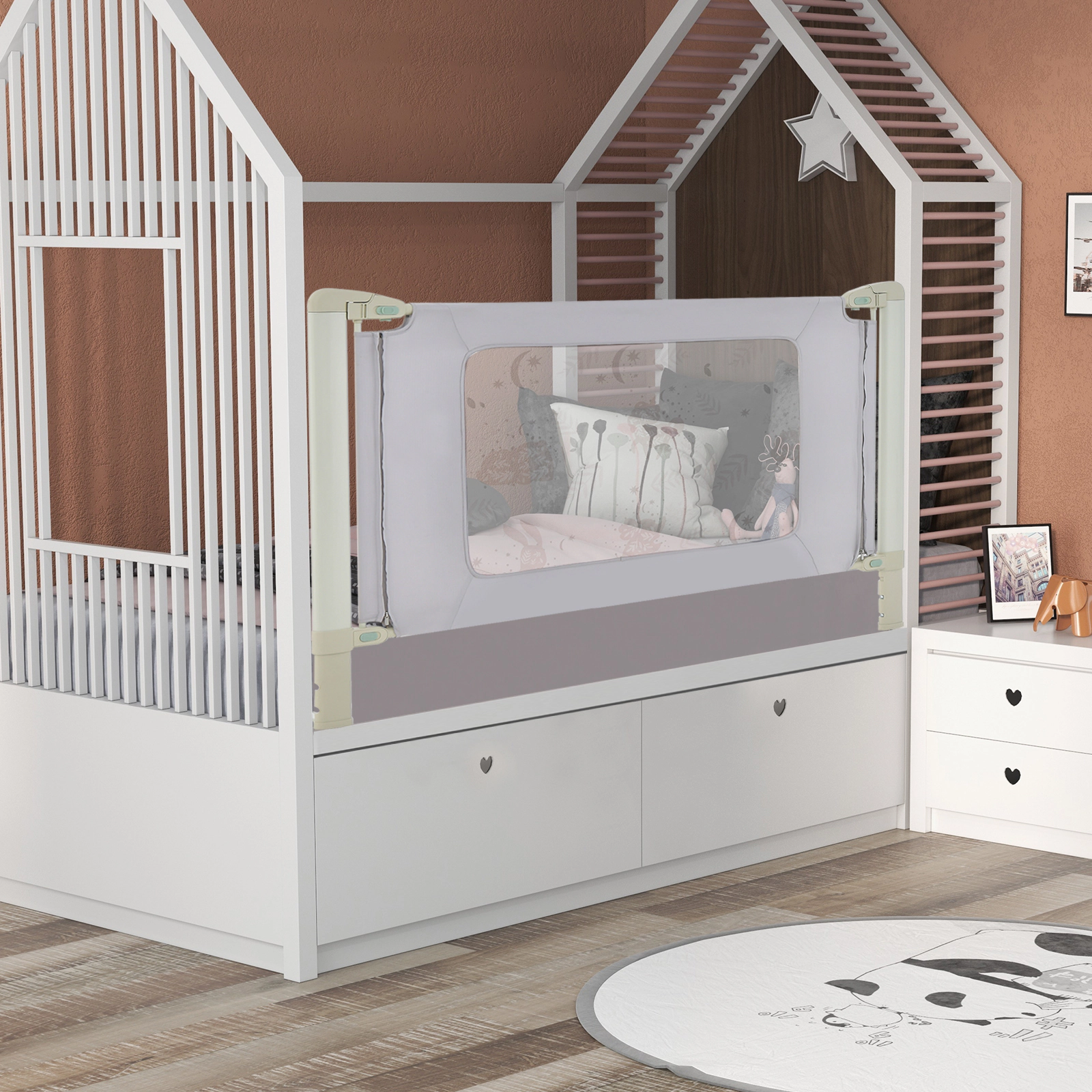 59-in Vertical Lifting Bed Rail for Toddlers with Double Child Lock 4 Height Settings Gap-Free Mattress Fit Gray