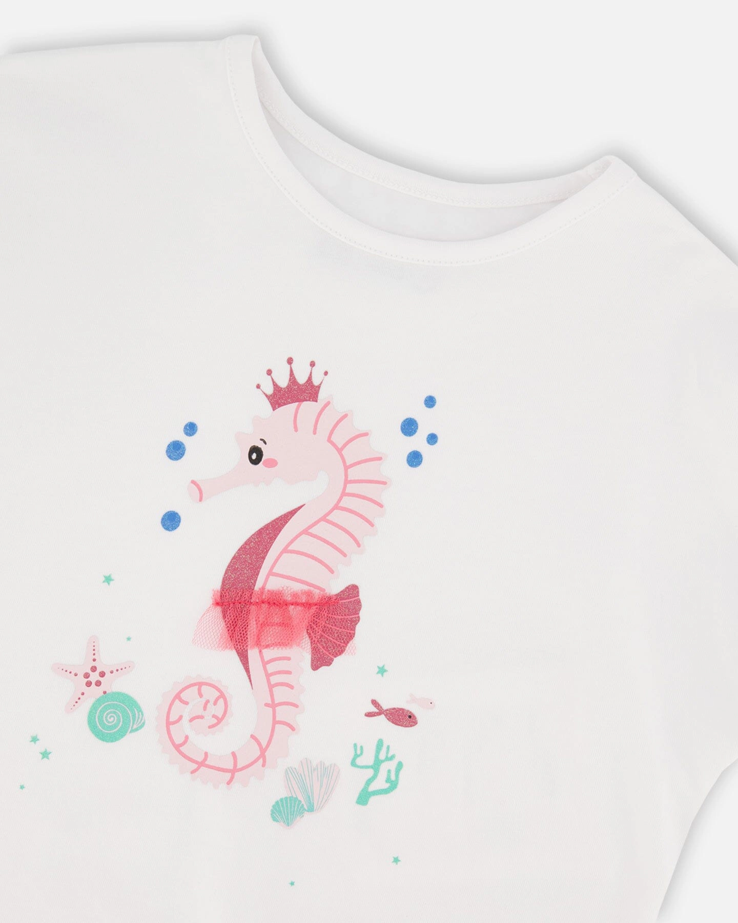 Deux par Deux Girls Organic Cotton Jersey Cuffed Graphic T-Shirt