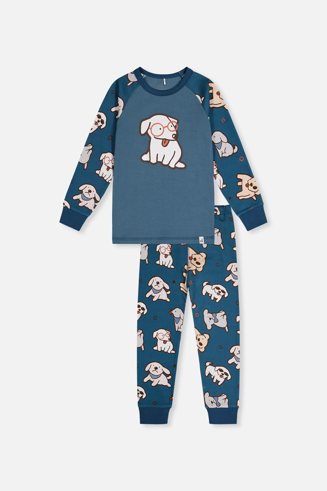 Deux par Deux Boys Organic Cotton Dog Print Two Piece Pajama Set with Raglan Sleeve Top and Waist Pants
