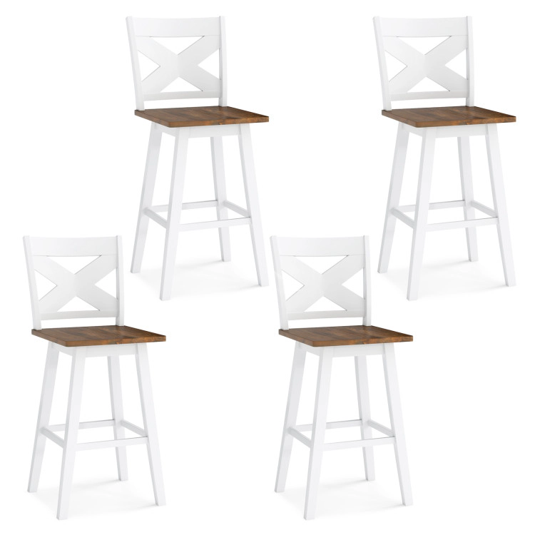 Hivvago 29" Rubberwood Swivel Barstools Set Of 4 With Backrest And Large Seat