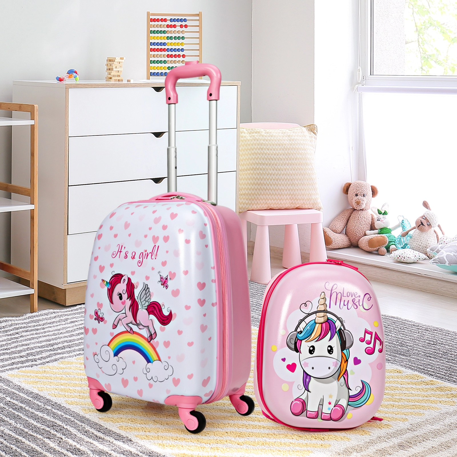 SUGIFT Kids Carry On Suitcase with Wheels and Backpack Astronaut Pattern ABS