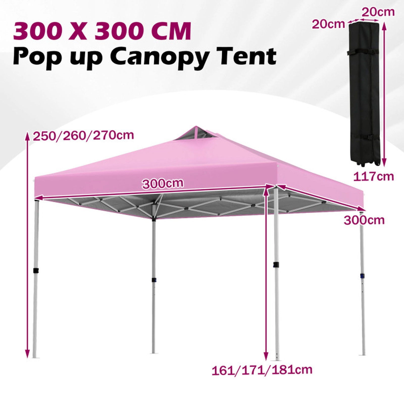 SUGIFT One-Hand Center Lock Pop Up Canopy Tent 10 x 10ft 3-Height Adjustable Pink