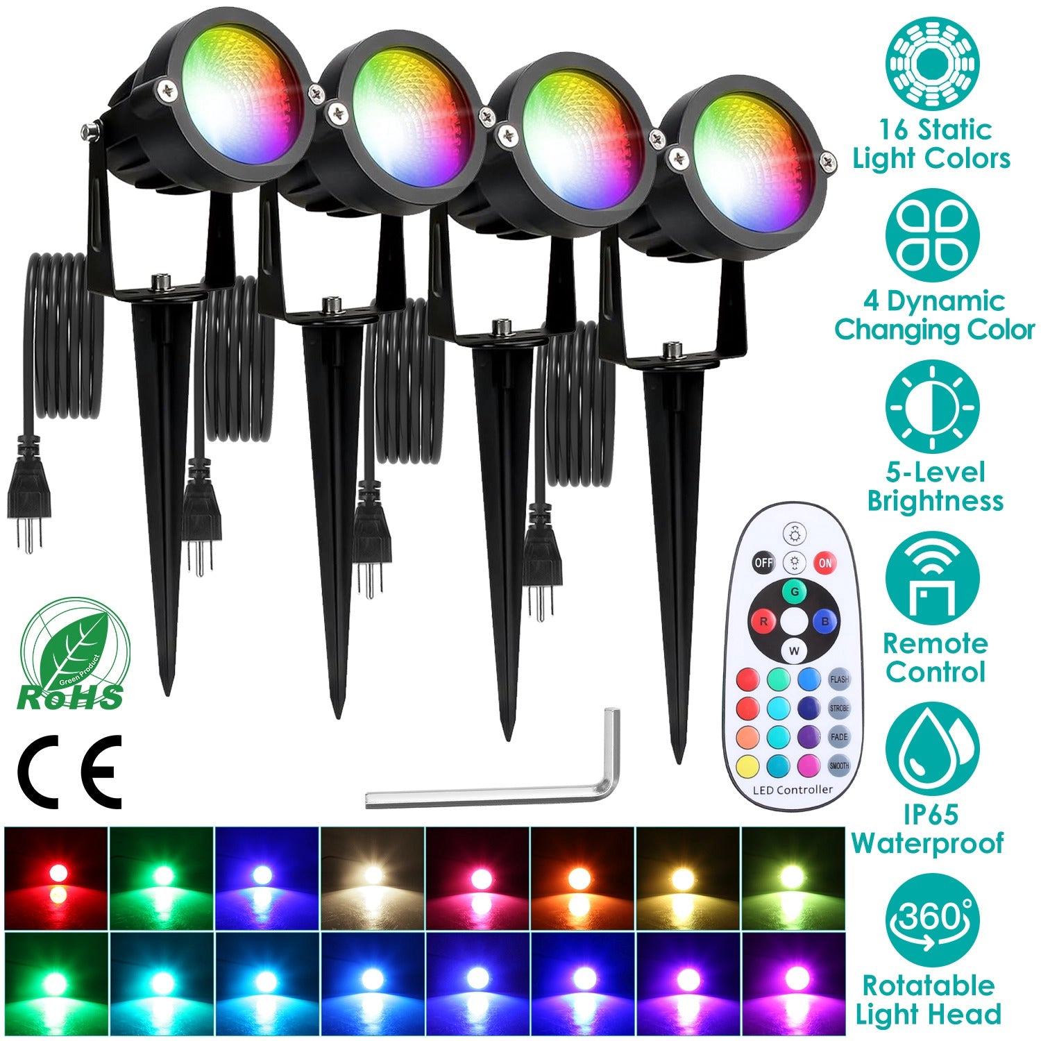 GBruno RGBW Color Changing Landscape Spotlight 4-Pack