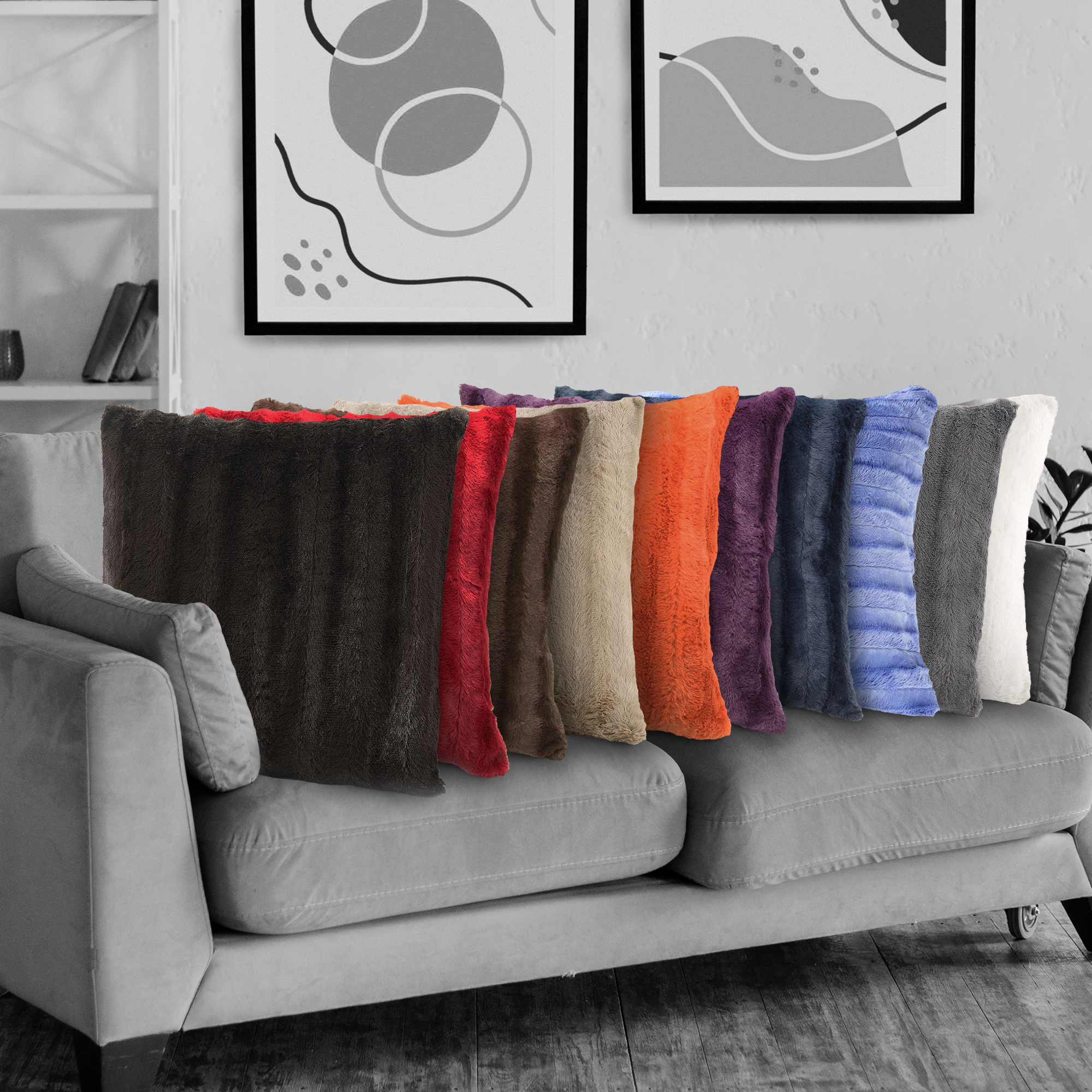 Cheer Collection 2 Pack 20 x Inch Reversible Faux Fur and Microplush Decorative Throw Pillows with Inserts