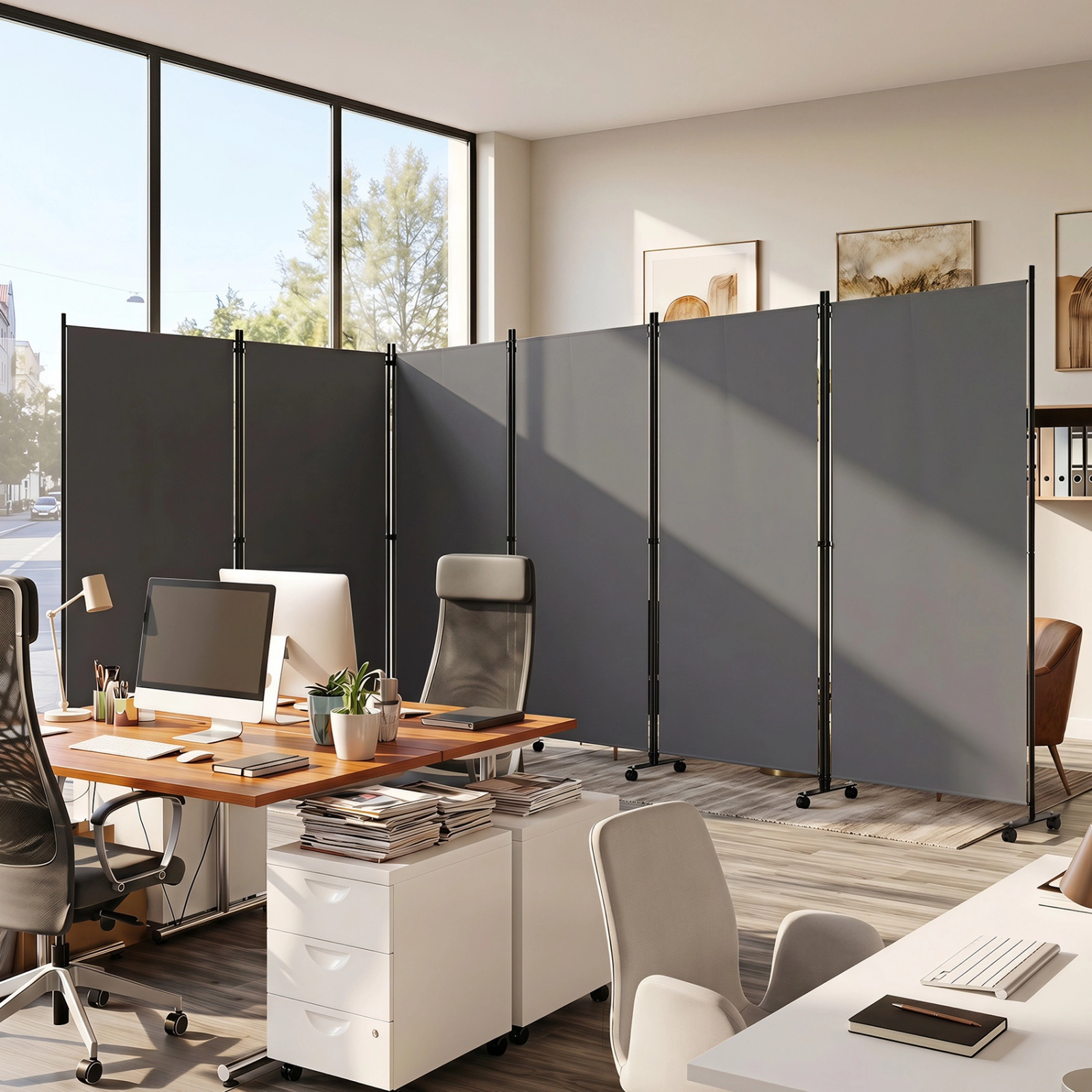 SUGIFT 6-Panel 205-in Wide Folding Privacy Screen Room Divider on Universal Wheels with 65.5-in Panels