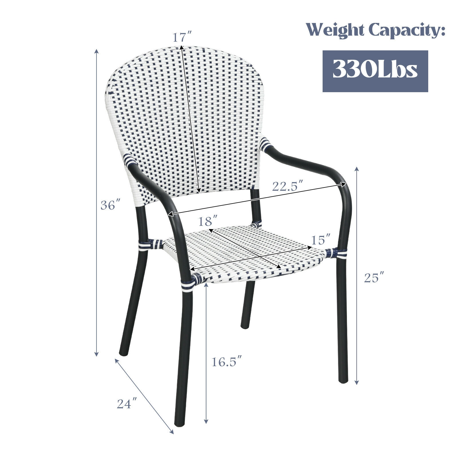 SUGIFT White Rattan Stackable Curved Armrests Garden Set of 4 Patio Dining Chairs