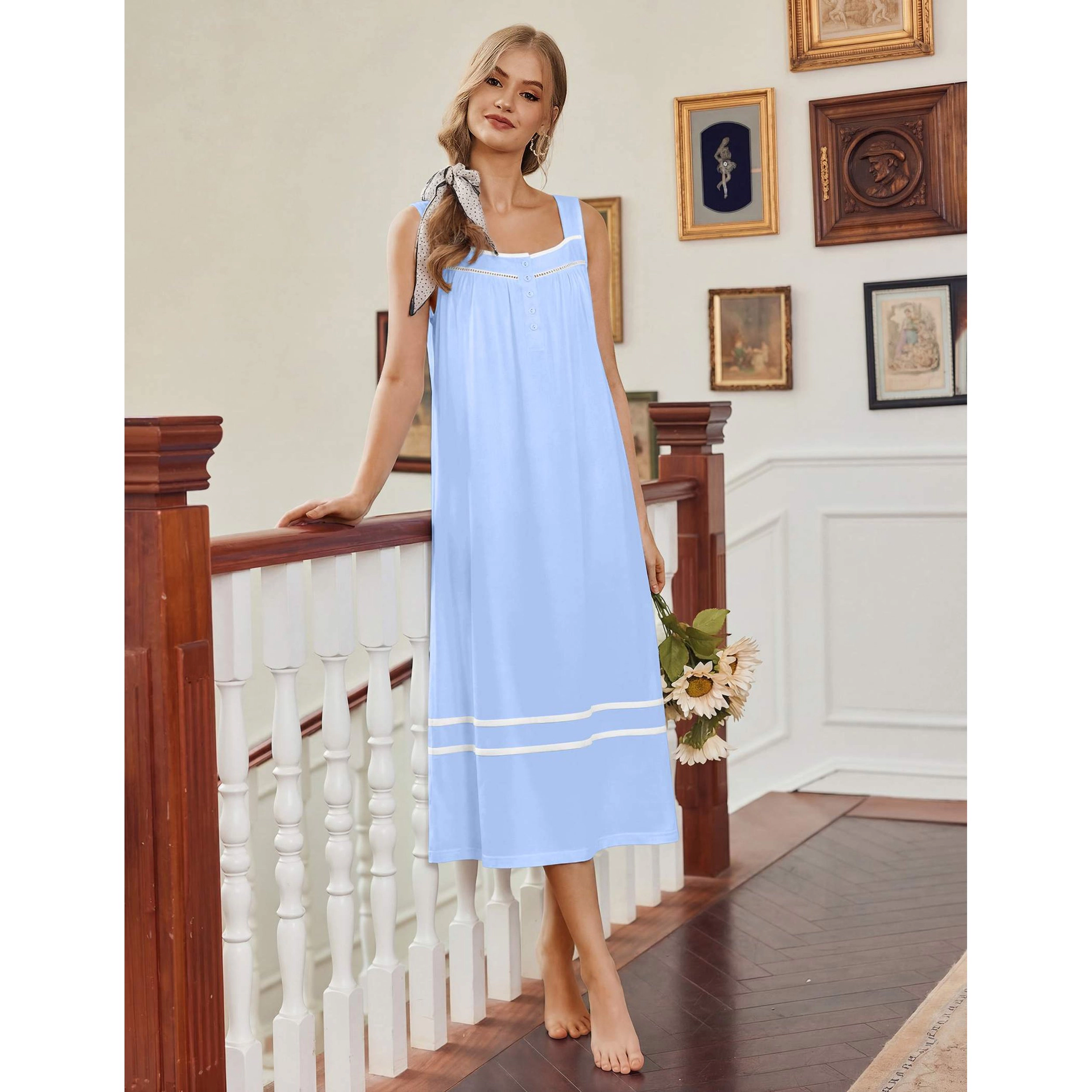 Ekouaer Nightgowns for Womens Cotton Long Night Gowns Sleeveless Sleep Dress Victorian Nightdress