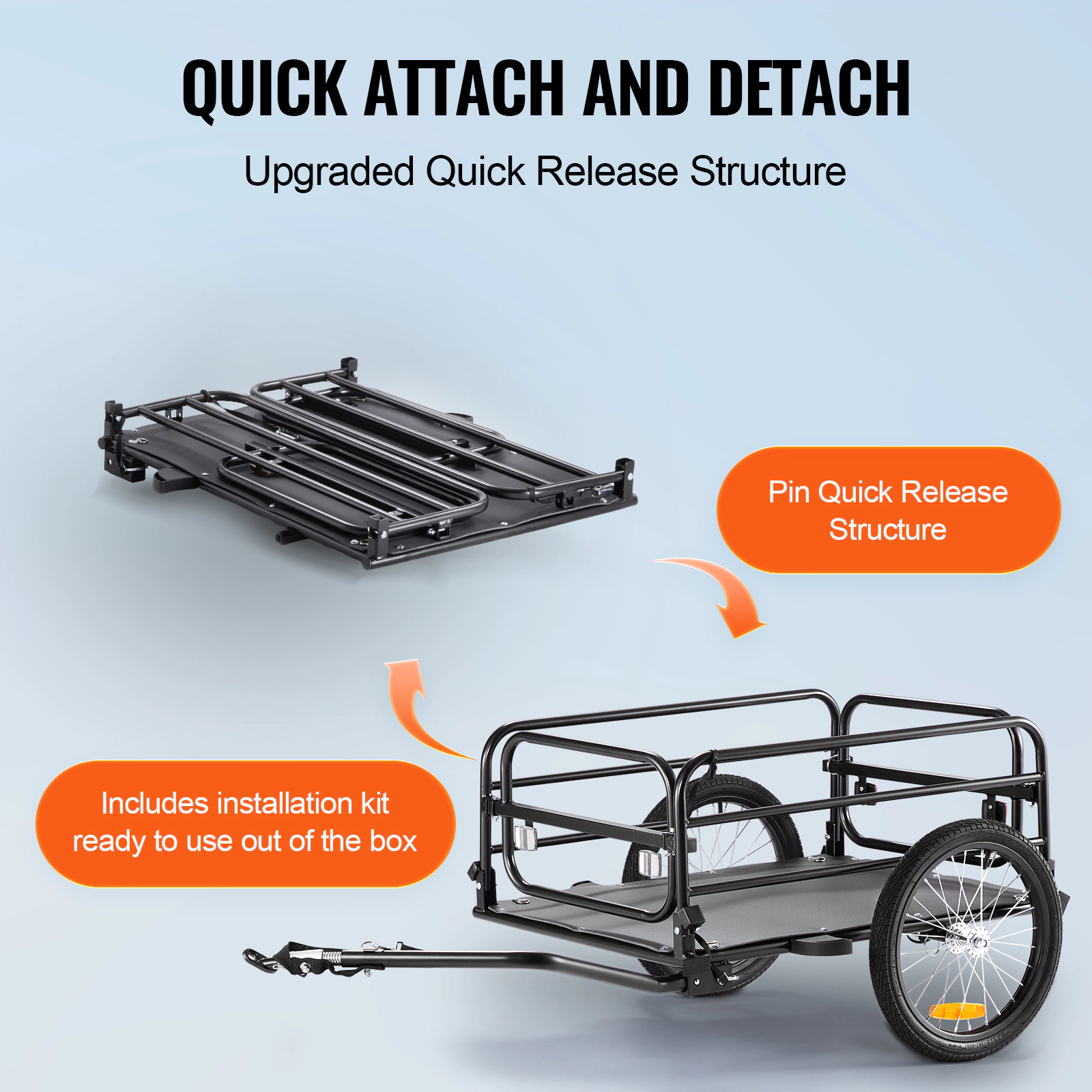 HONGGE Bike Cargo Trailer Capacity Heavy-Duty Bicycle Wagon Cart Foldable Compact Storage with Universal Hitch Bike