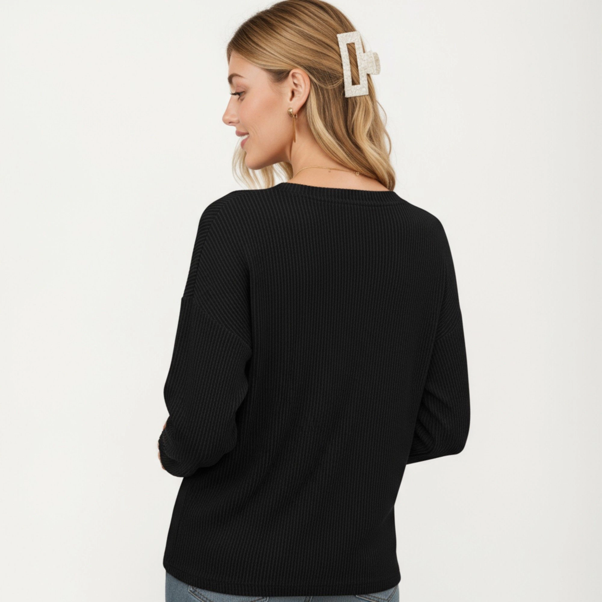Anna-Kaci Women's V-Neck Long Sleeve Knit Top with Chest Pocket and Relaxed Fit