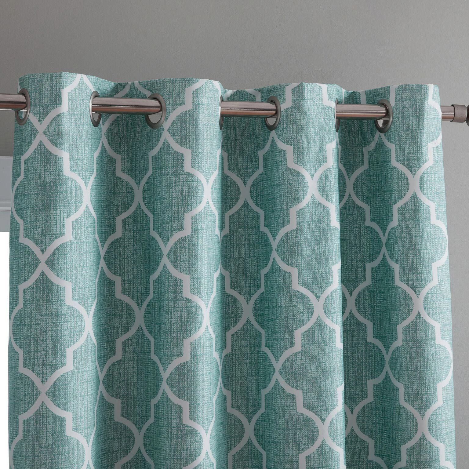 Kate Aurora 2 Piece 100% Full Blackout Trellis Grommet Top Window Curtain Panels