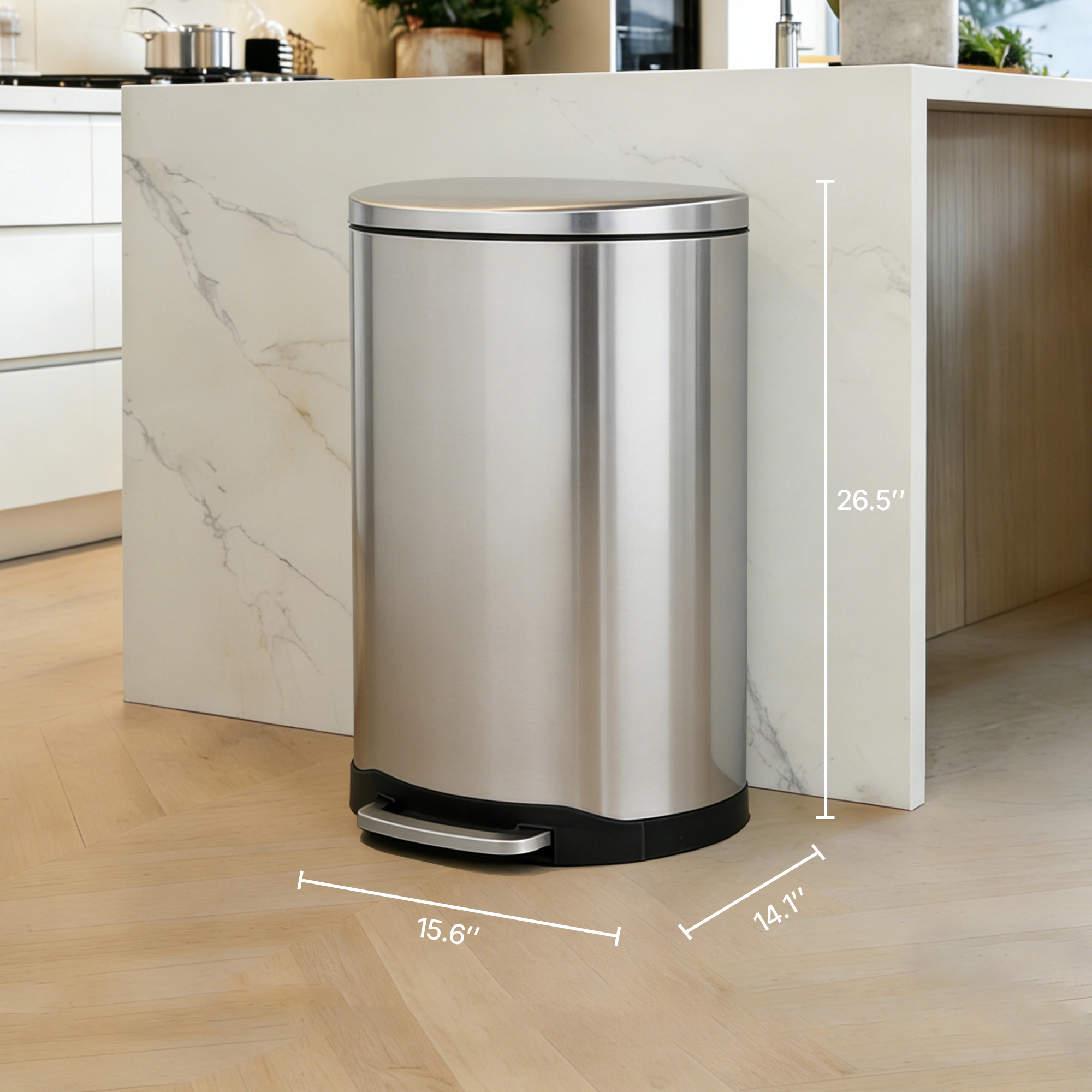 Innovaze 10.6 Gal./40 Liter Stainless Steel Semi-round Step-on Trash Can for Kitchen