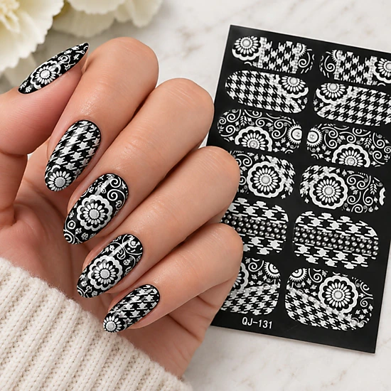 Wrapables Fashionable Black and White Nail Art Stickers, Deco