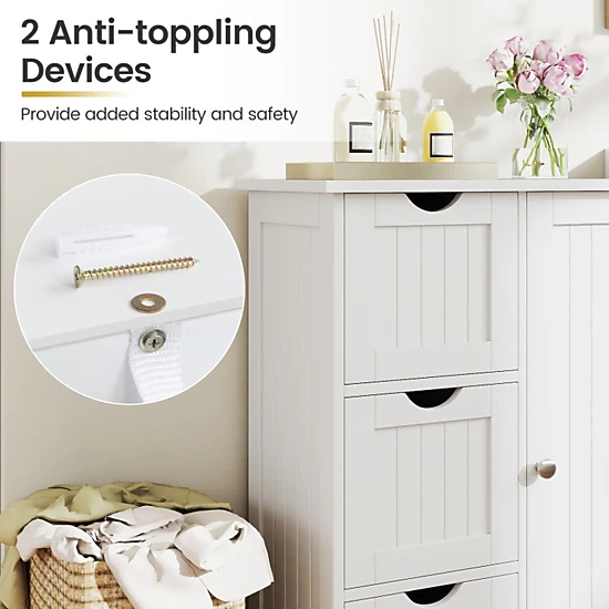 SUGIFT White 70-lb Top Capacity 3-Drawer Bathroom Floor Storage Cabinet with Cupboard and Adjustable Shelf