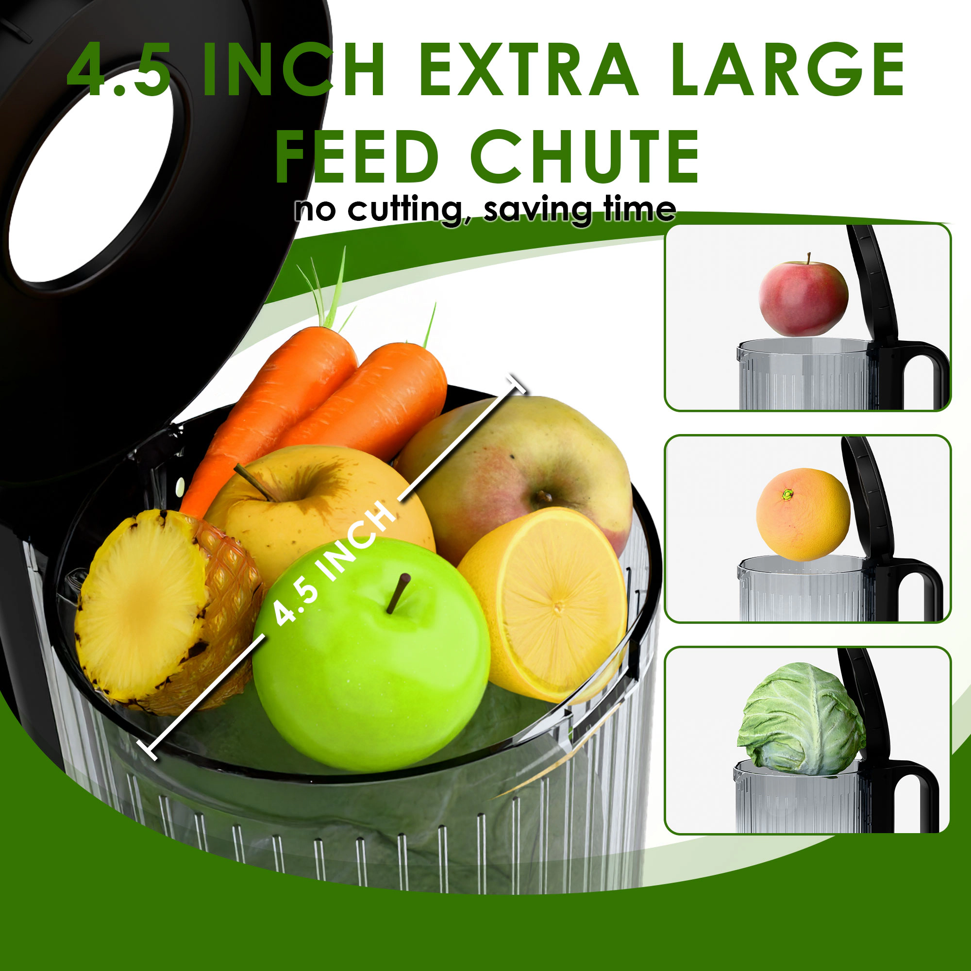 WHALL Cold Press Juicer, Extra Large Feed Chute Masticating Juicer with Touchscreen for Whole Fruits & Vegetables, Gray