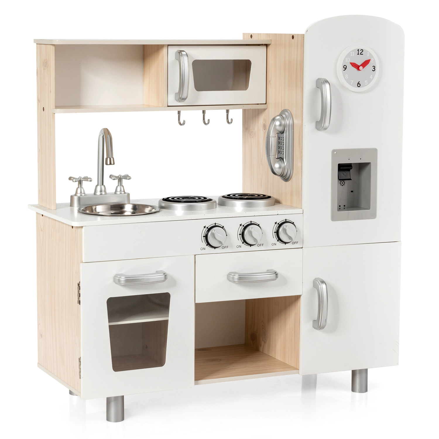 LJG Vintage Play Kitchen Pretend Kids Cooking Playset Toys with Water Dispense