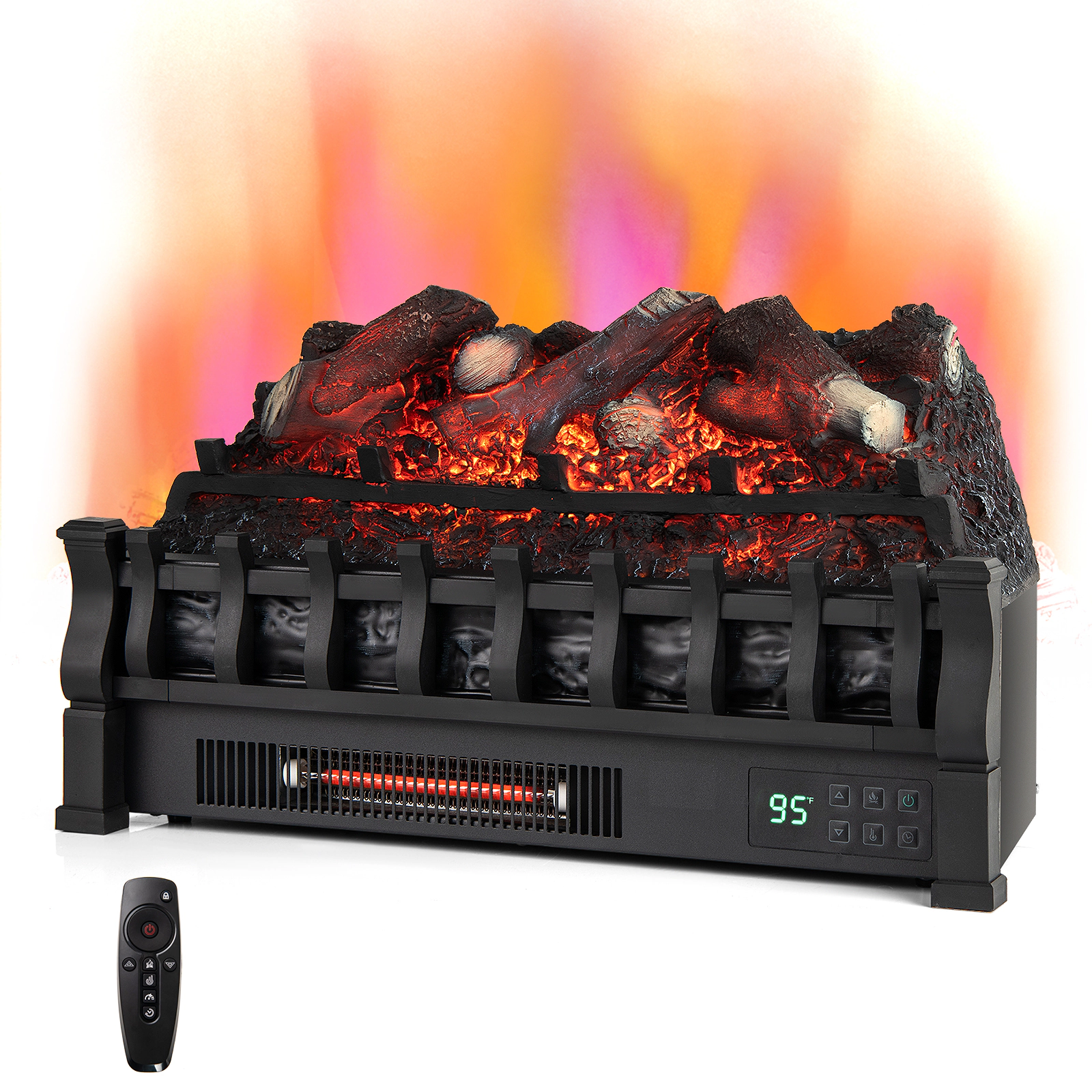LJG Infrared Quartz Electric Fireplace with Adjustable 3D Flame Colors and Overheat Protection