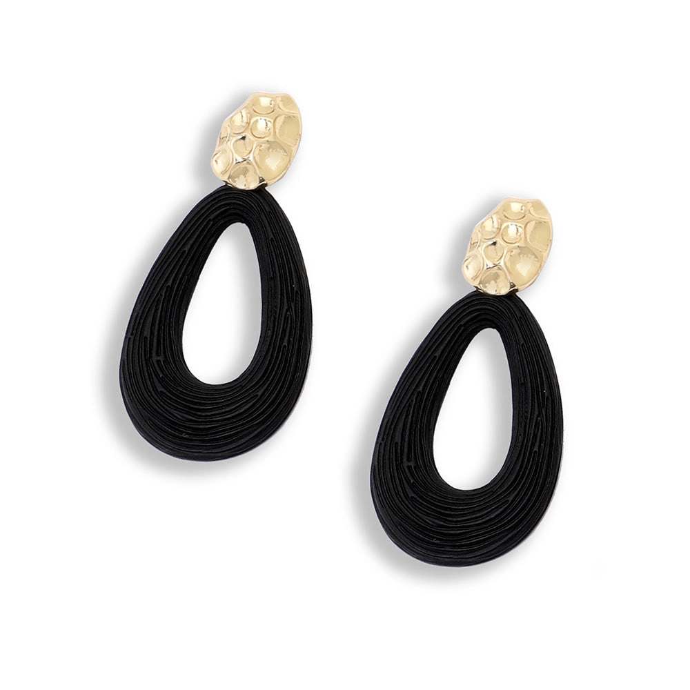 SOHI Women's Black Teardrop Dented Drop Earrings