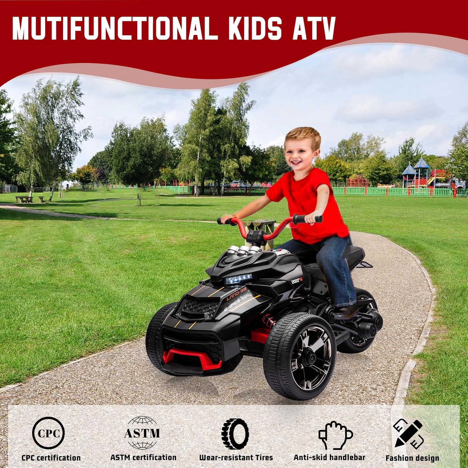 12V Kids Ride On Truck Car, 3-Wheel Electric Vehicle w/2×55W Motors, Remote, 7MPH, Music, LED Lights, EVA Tires