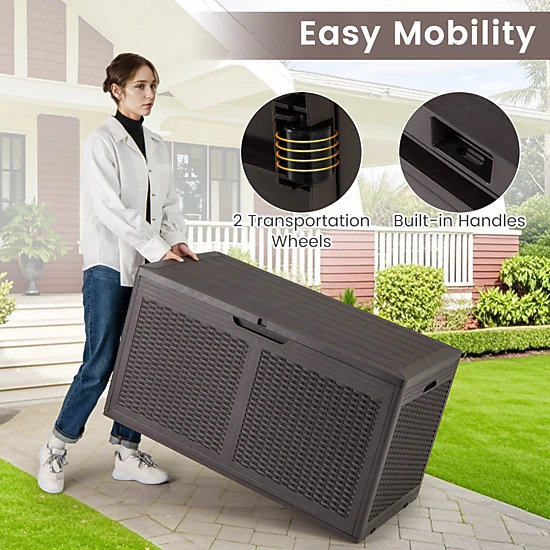 Glintex 100-Gallon Resin Storage Bench with Gas-Strut Lid and Wheels ...