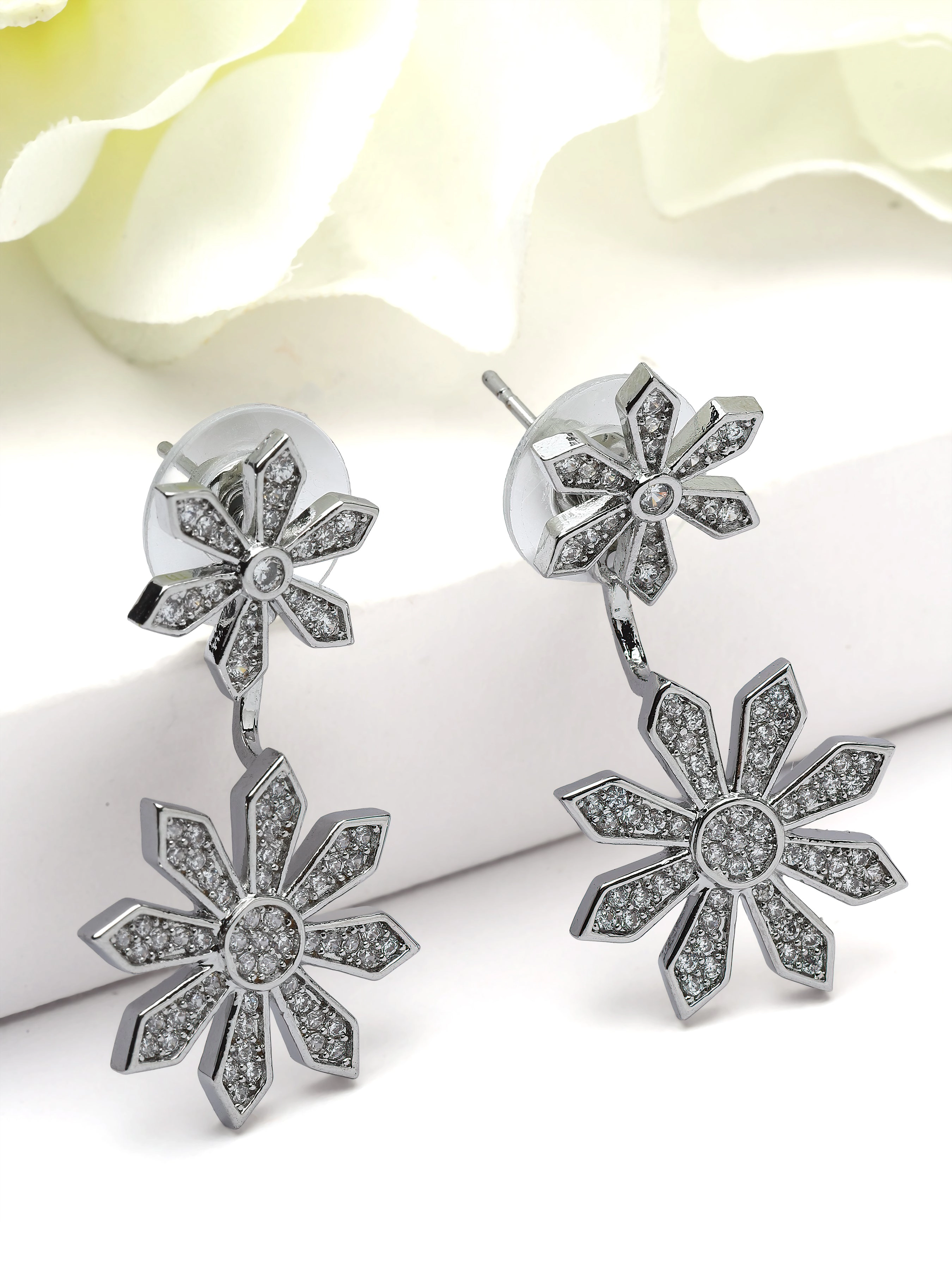 AGP PARIS Womens Double Daisy Crystal Drop Earrings