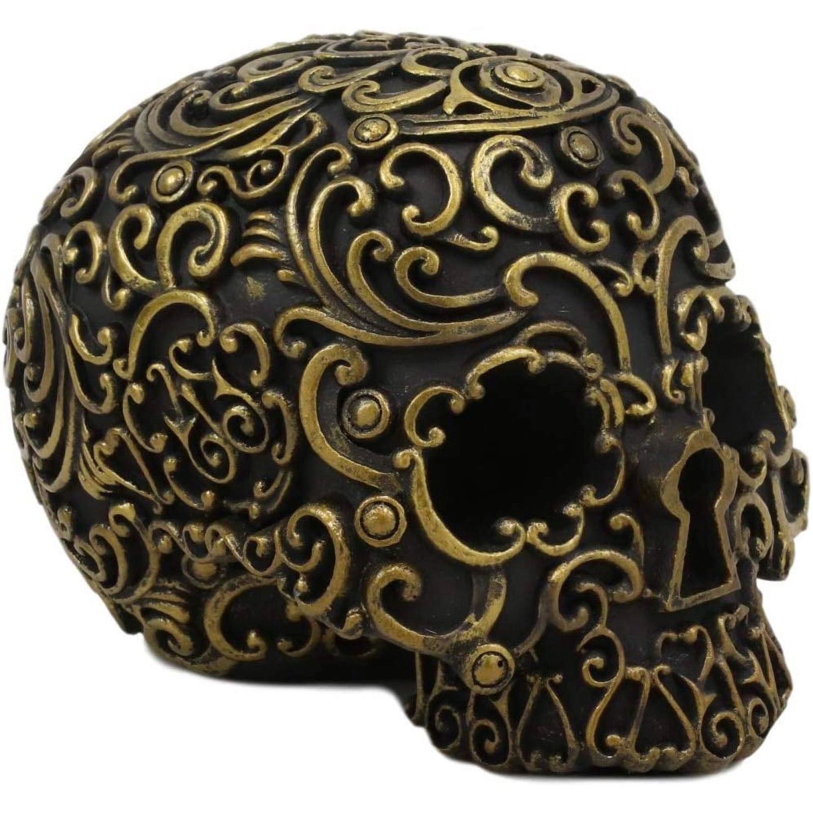 Pacific Giftware Royal Persian Black and Gold Keyhole Skull Figurine 6 inch Long Skeleton Decor
