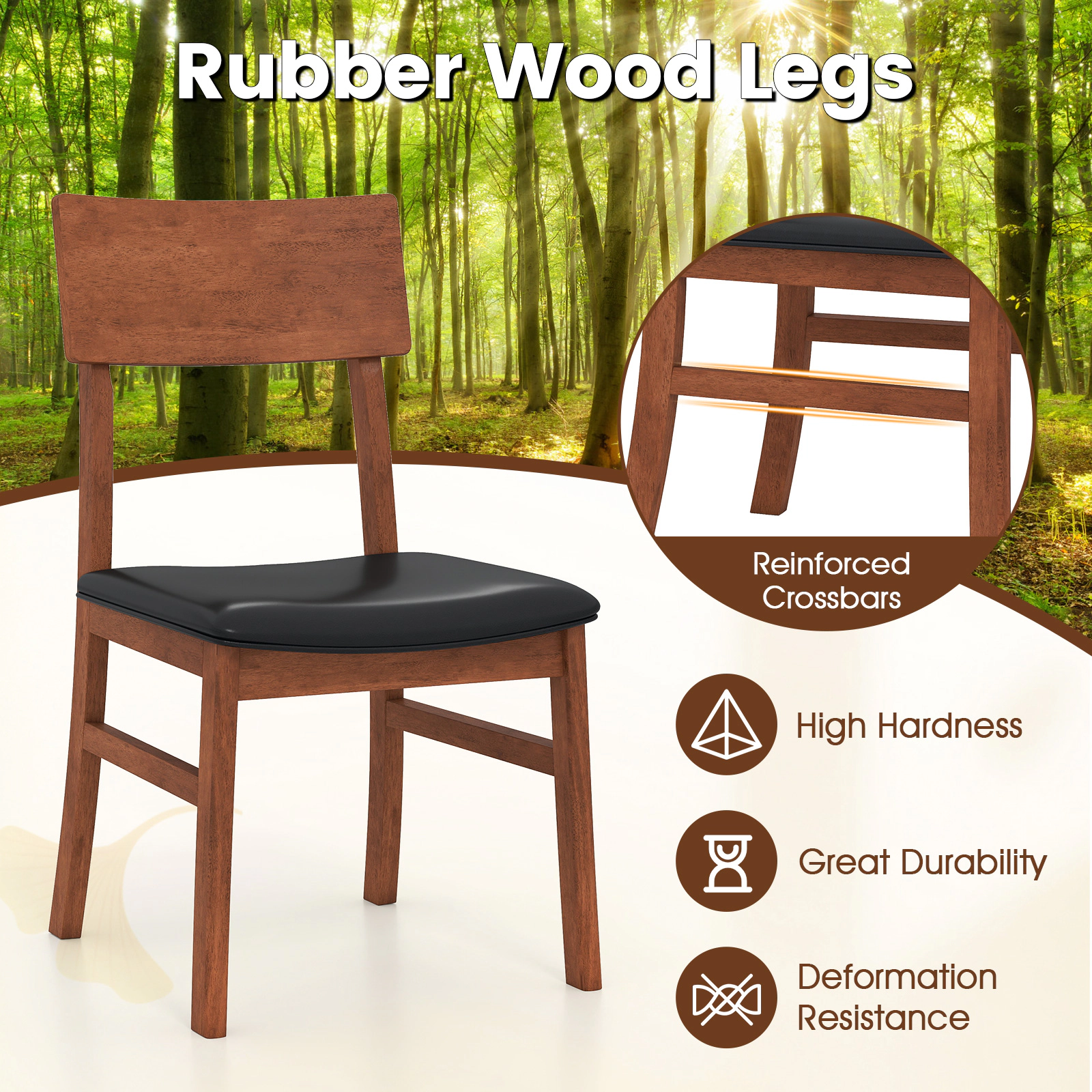 SUGIFT Black Rubber Wood Legs Faux Leather Upholstered Seat Set of 2 Dining Chairs