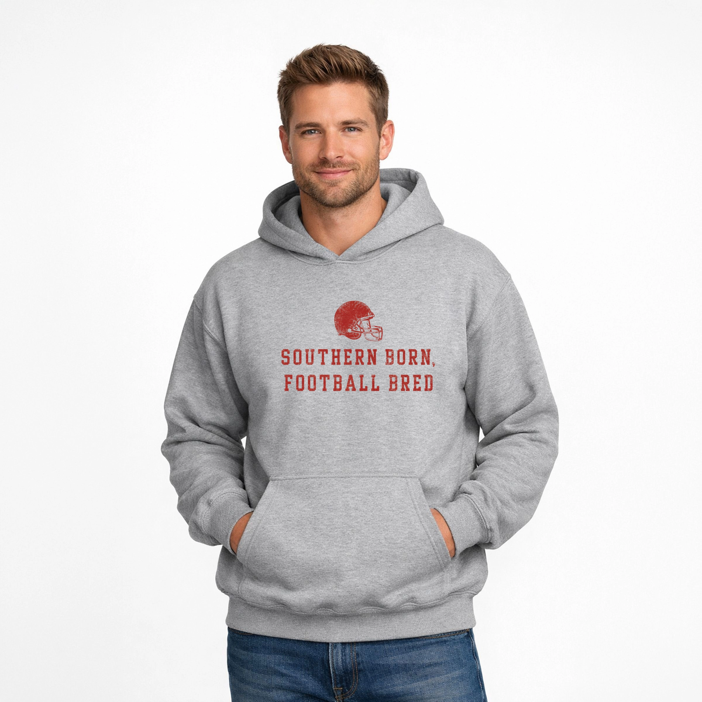 Simply Sage Market - Men's Graphic Hoodie Southern Born Football Bred Helmet