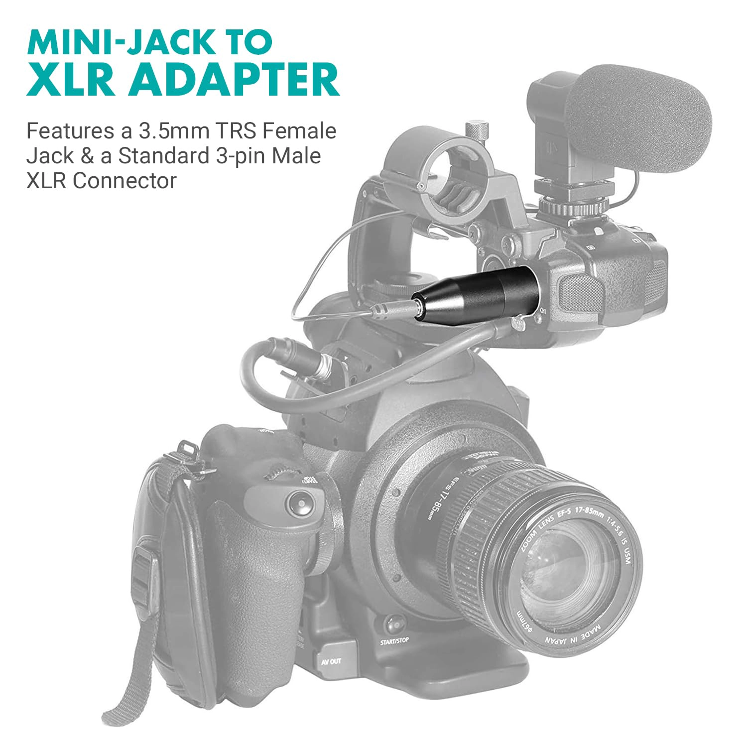 Movo FXLR-PRO 3.5mm (TRS) Mini-Jack Female Microphone Adapter to 3-pin XLR Male Connector with Integrated Phantom Power