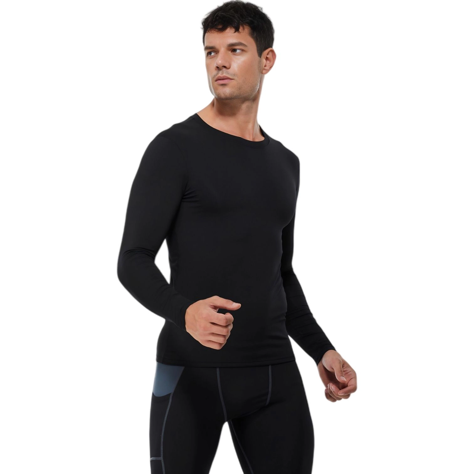 Anna-Kaci Men's Long Sleeve Compression Shirt with Crew Neck and Stretch Performance Fit