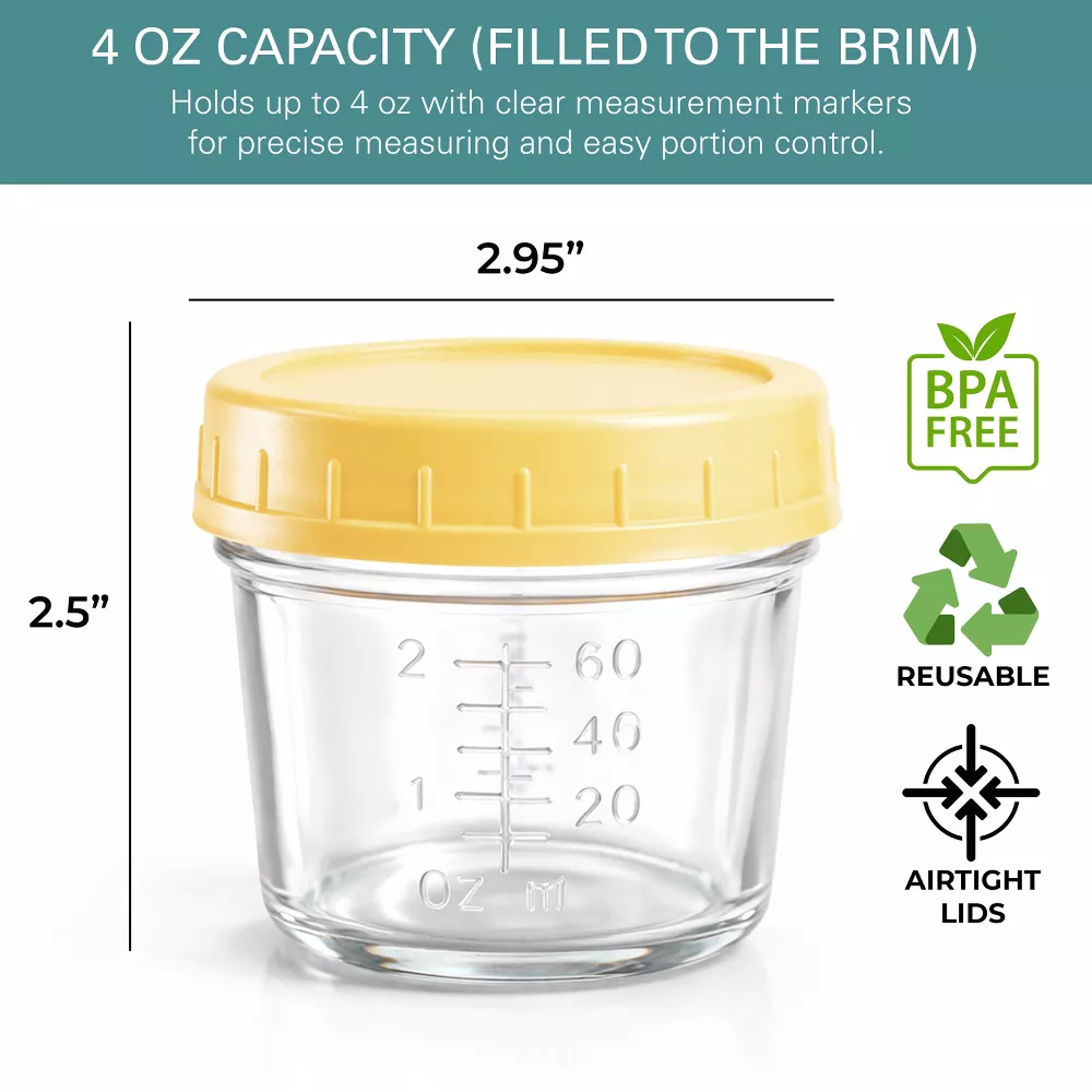 Sperric Glass Baby Food Storage Containers 12 Pack 4oz Reusable Jars w/ Lids, BPA‑Free Leakproof Freezer Microwave Safe
