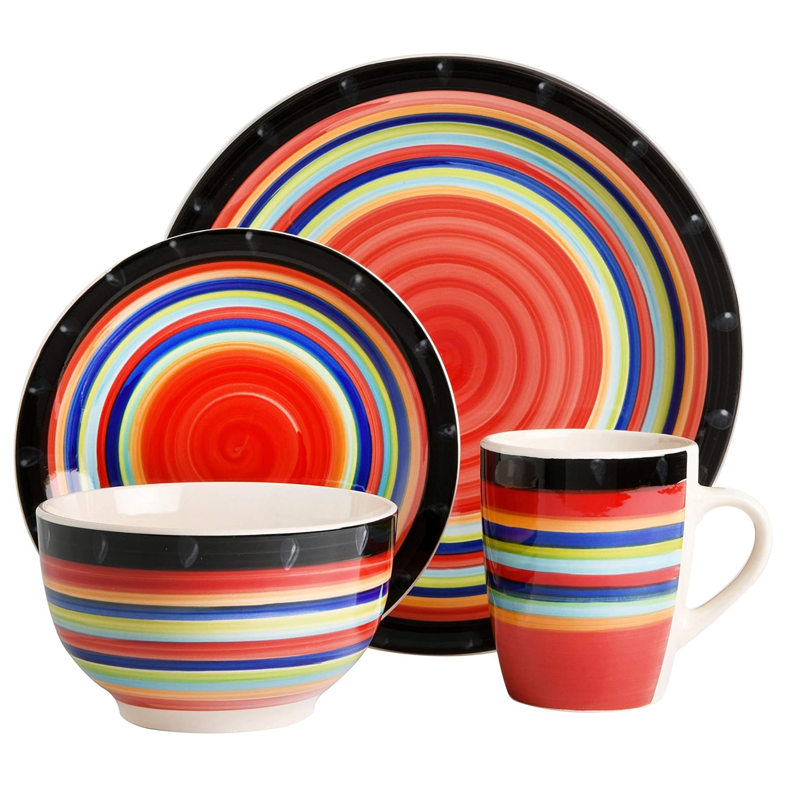 Gibson Home Casa Stellar 16 Piece Round Stoneware Dinnerware Set in Red