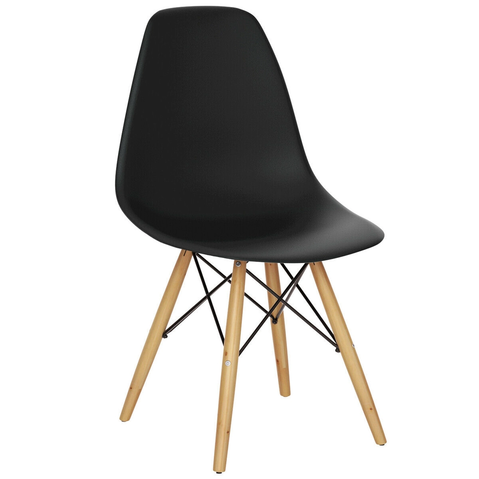 SUGIFT Set of 2 Black Mid-Century Modern Molded Shell Dining Chairs with Solid Beech Wood Legs for Kitchen