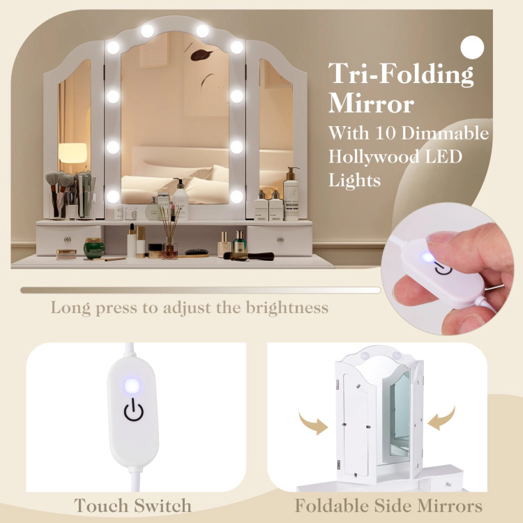 Hivvago Makeup Vanity Table Set With Lighted Mirror And Drawers